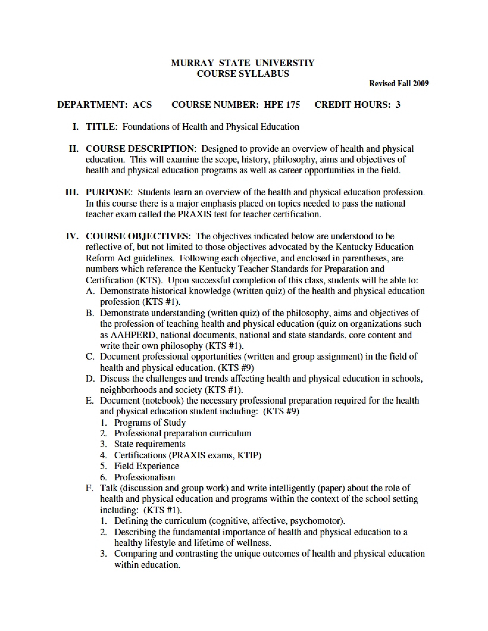 Syllabus - Foundations of Health and Physical Education