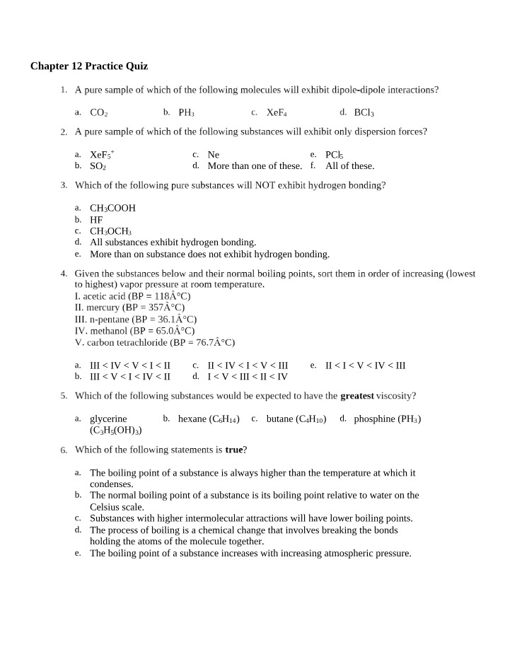 Practice Quiz for Chapter 12