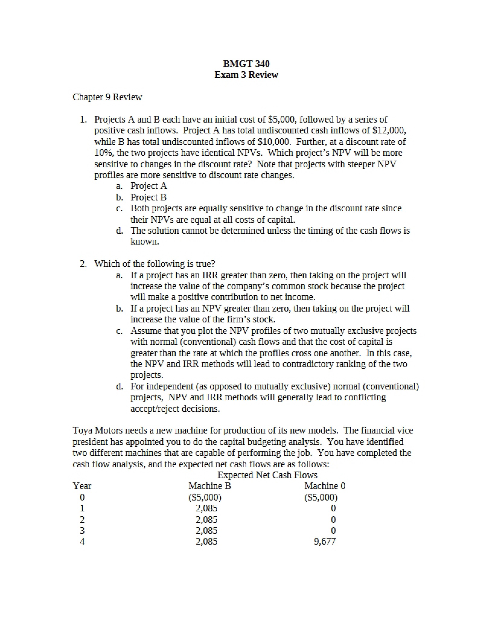 Third Finance Exam