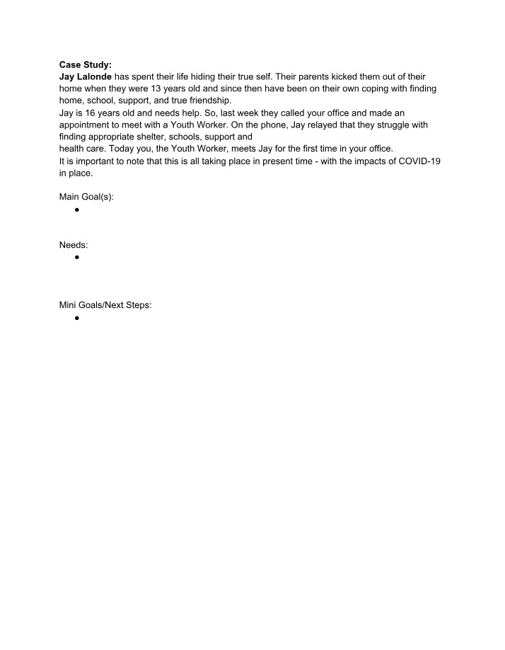 Goal Setting Sheet for Live Simulation