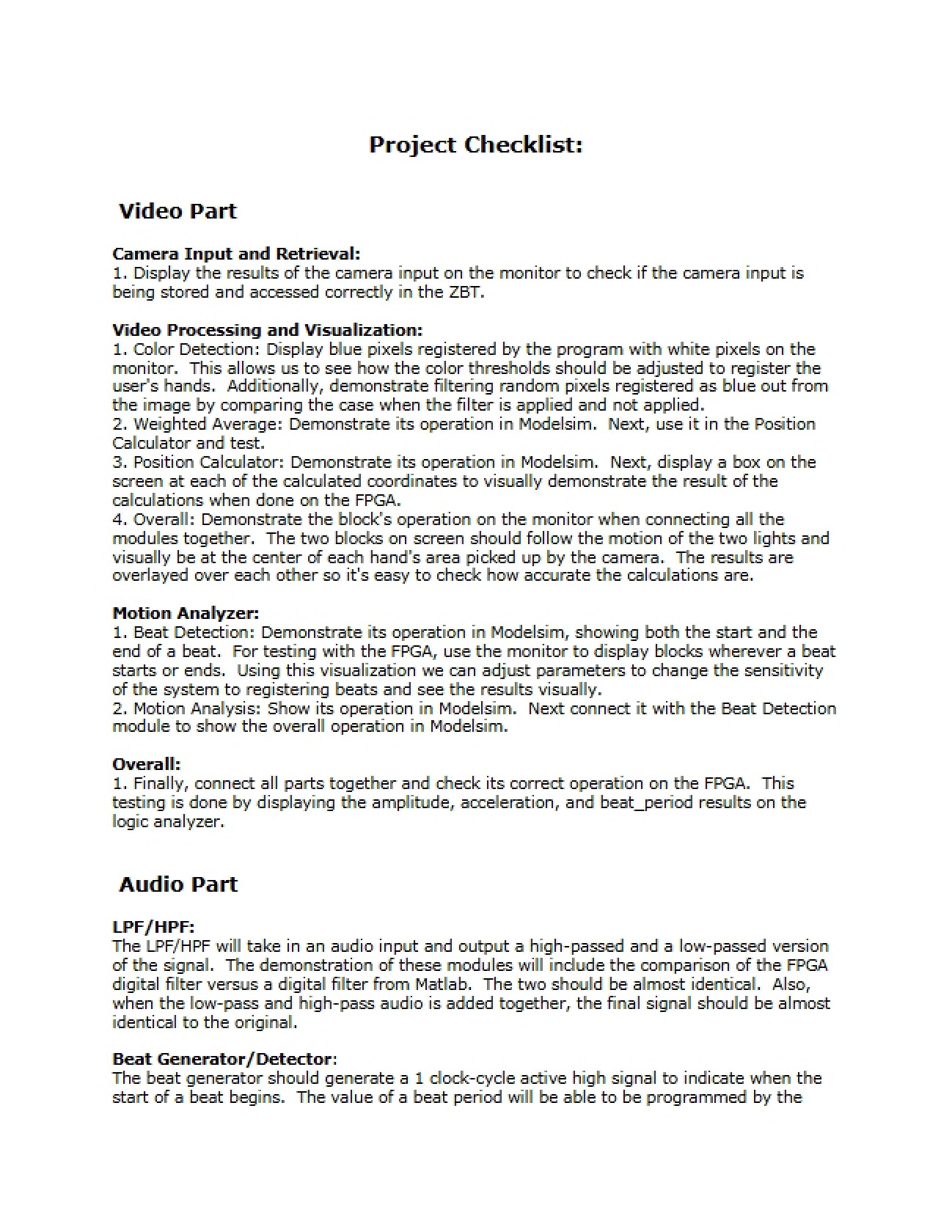 Checklist for Project