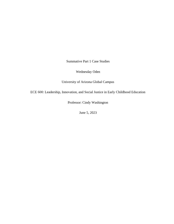 Case Study on Ethical Leadership in Early Childhood Education