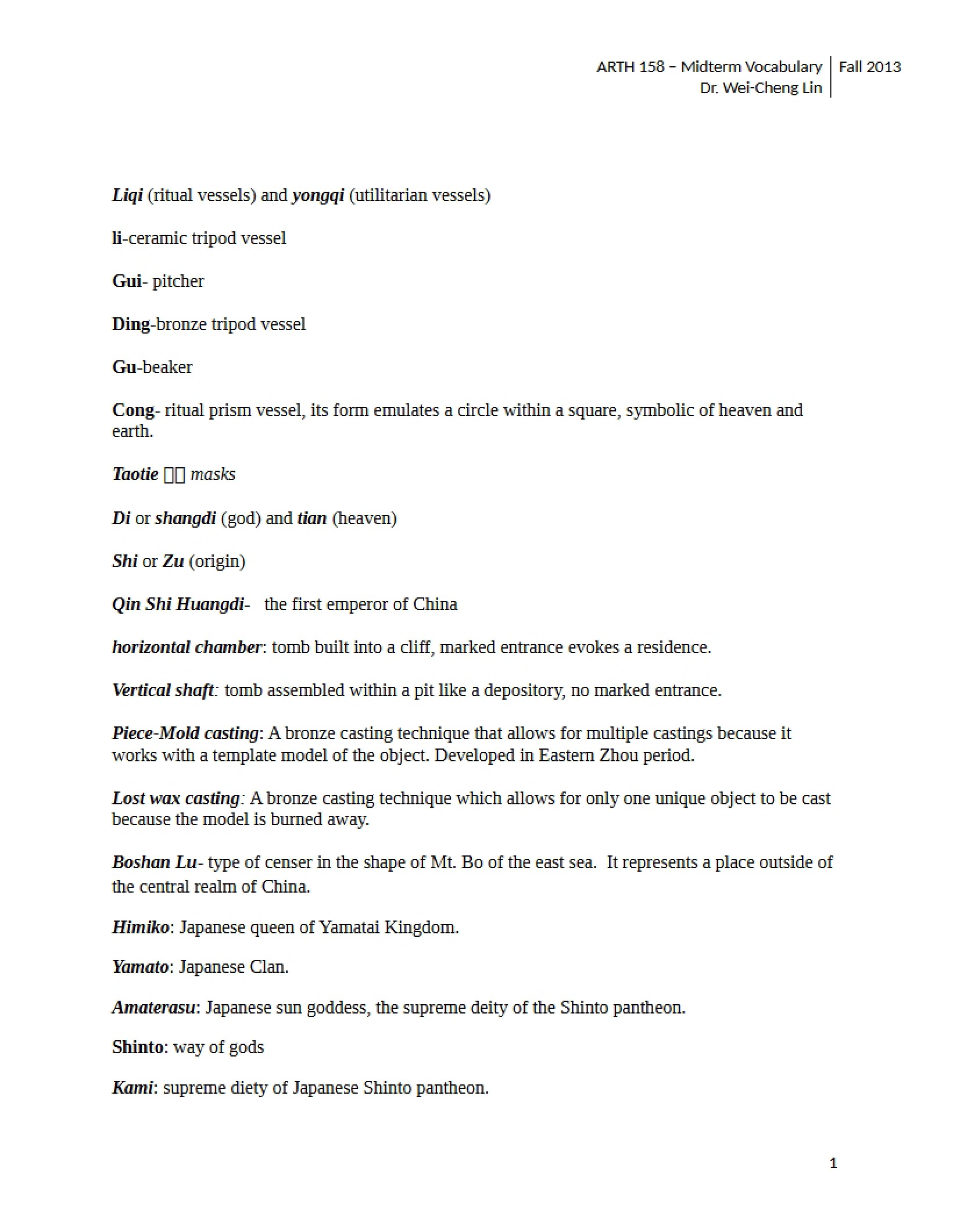 Vocabulary List ARTH