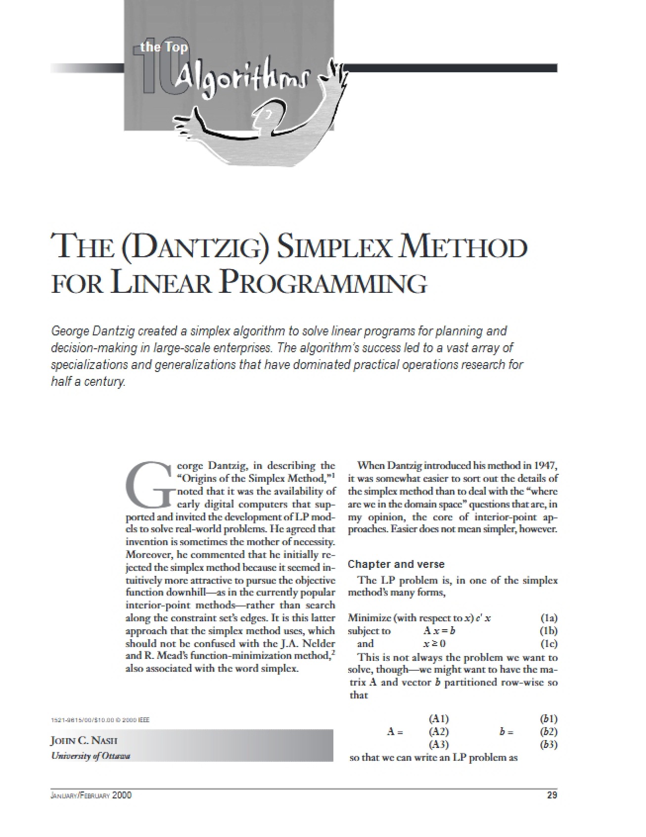 Introduction to the Dantzig Simplex Method for Linear Programming