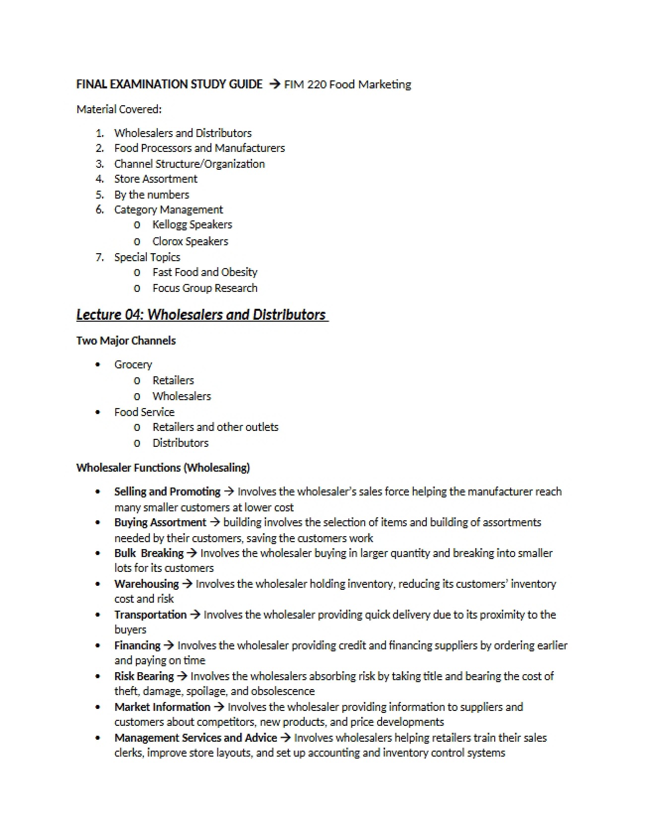 Study Guide for Final Examination