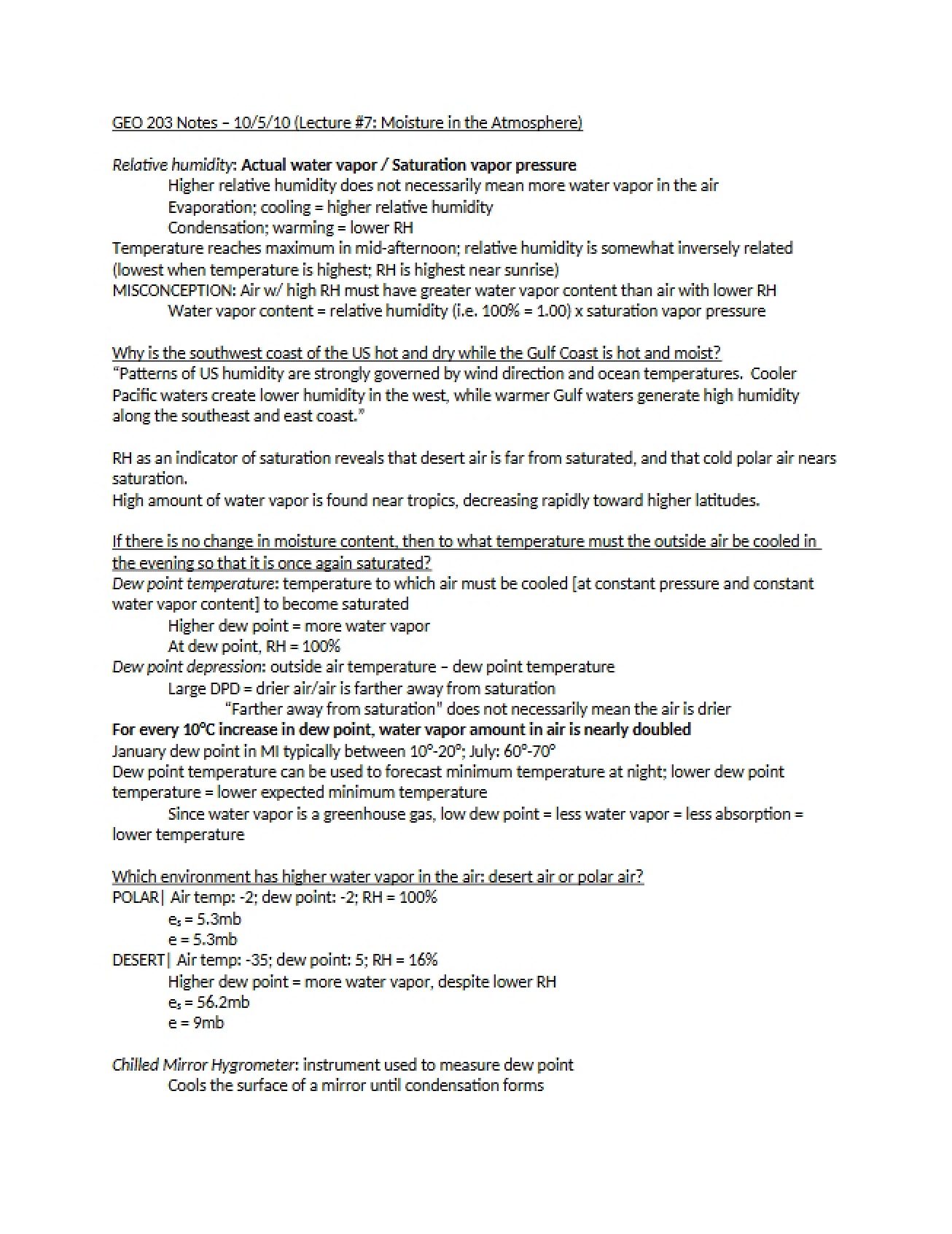 Atmospheric Moisture Lecture Seven
