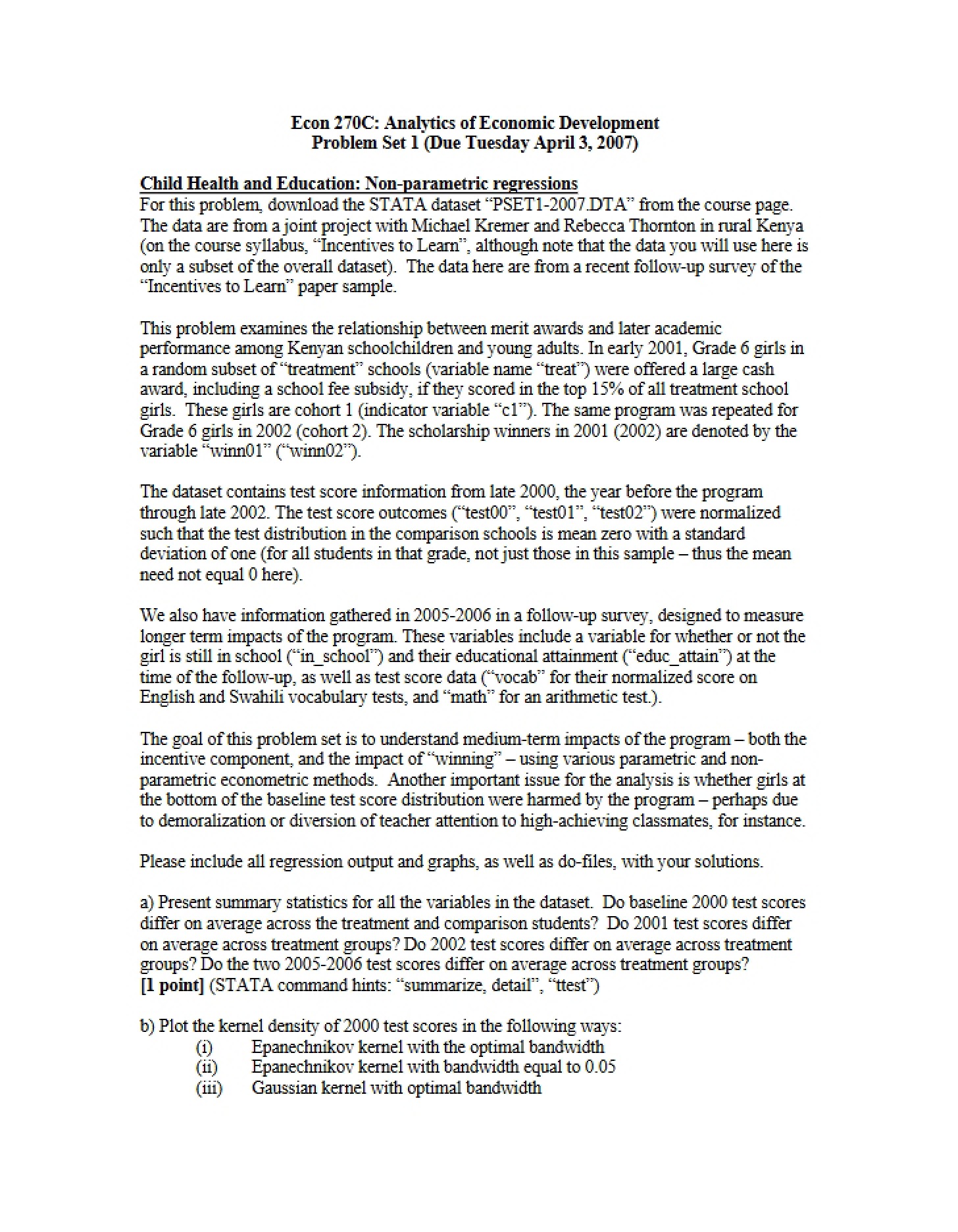 Problem Set 1 for ECON 270C