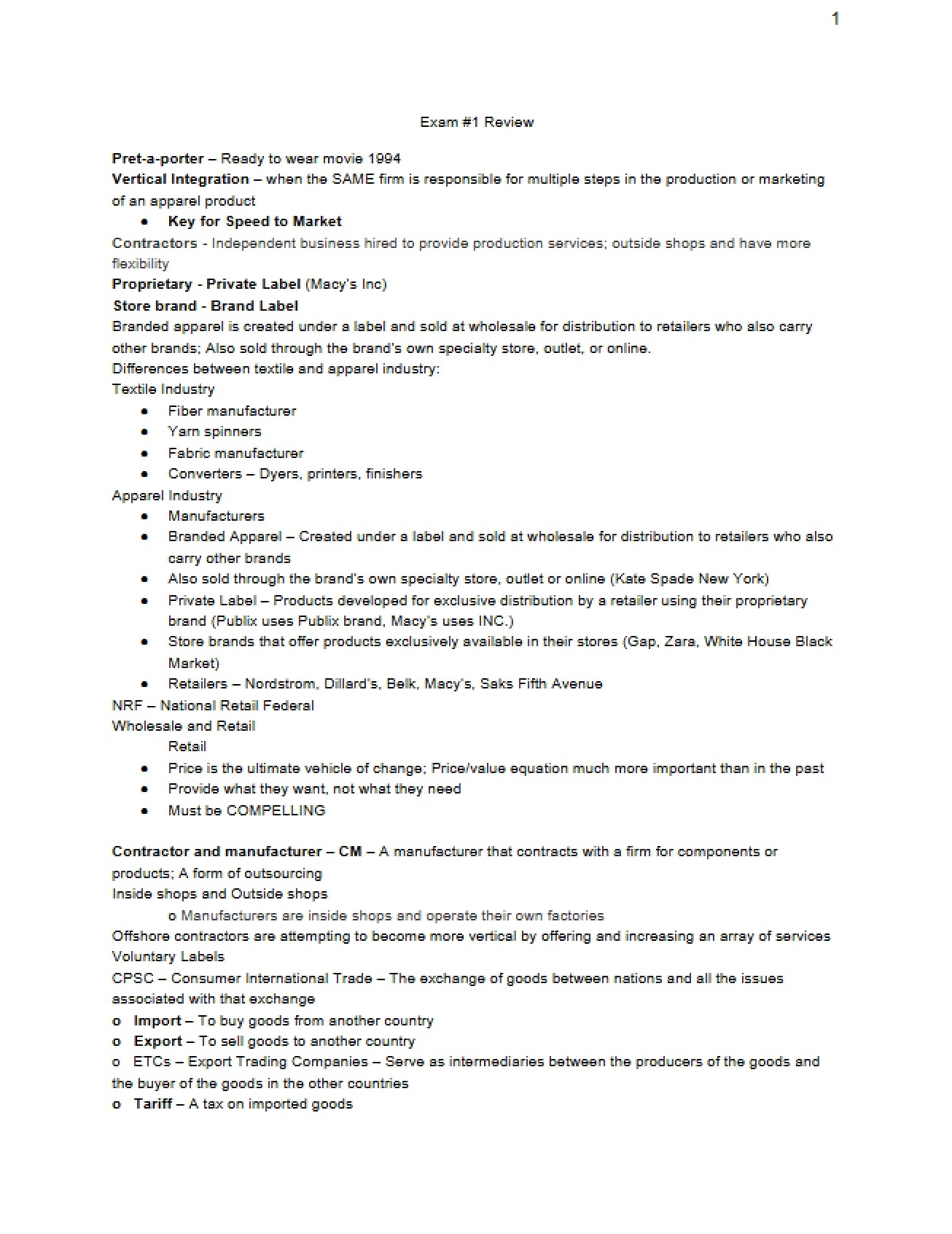 First Exam Review Materials