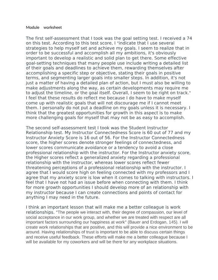 Self-Assessment and Goal Setting in College