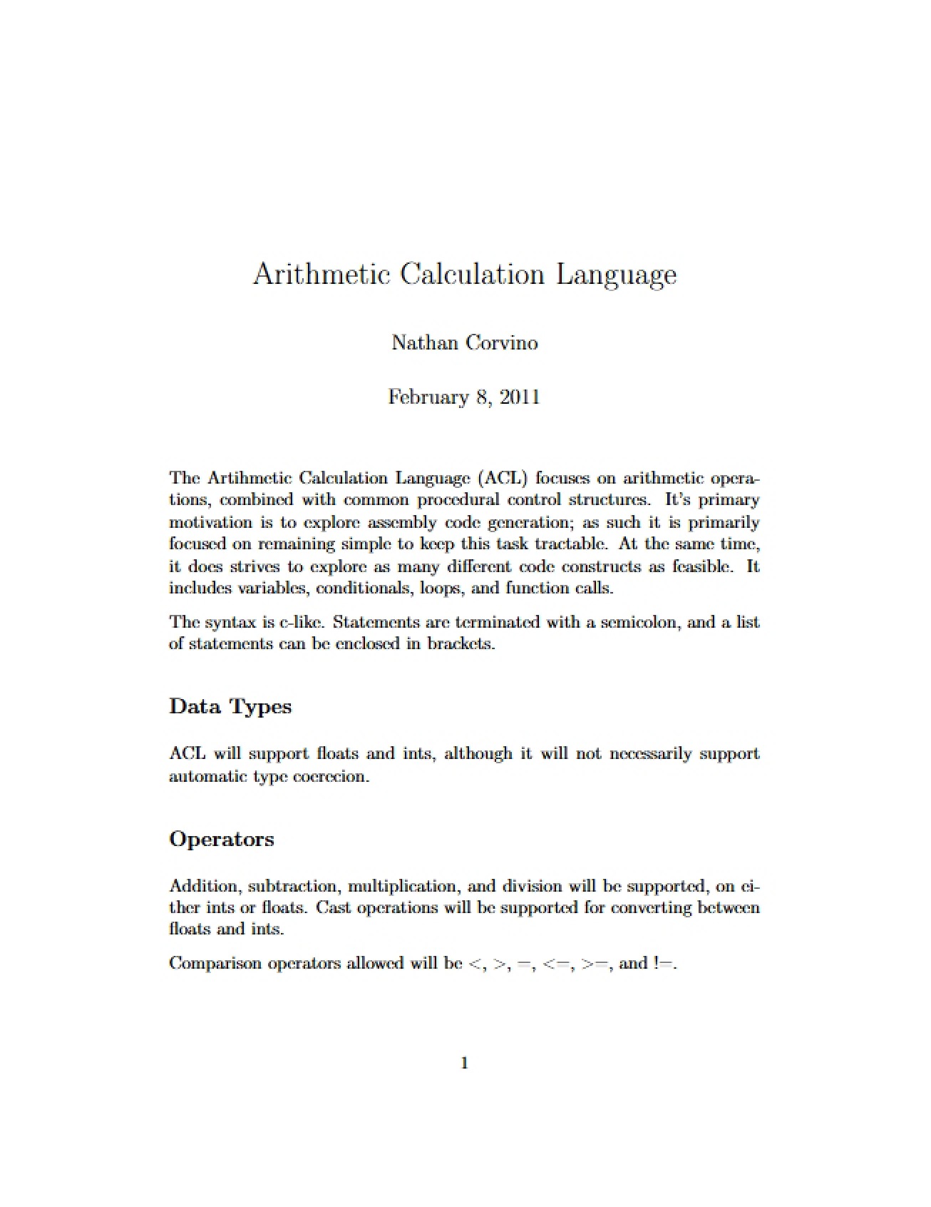 Arithmetic Calculation Language - Part I