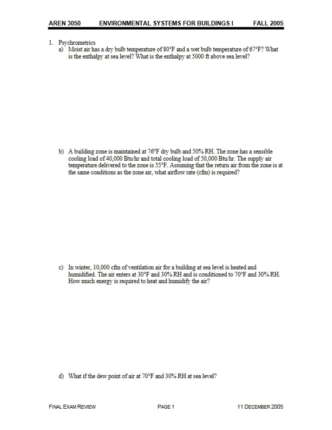 Review for the Final Exam in Environmental Systems