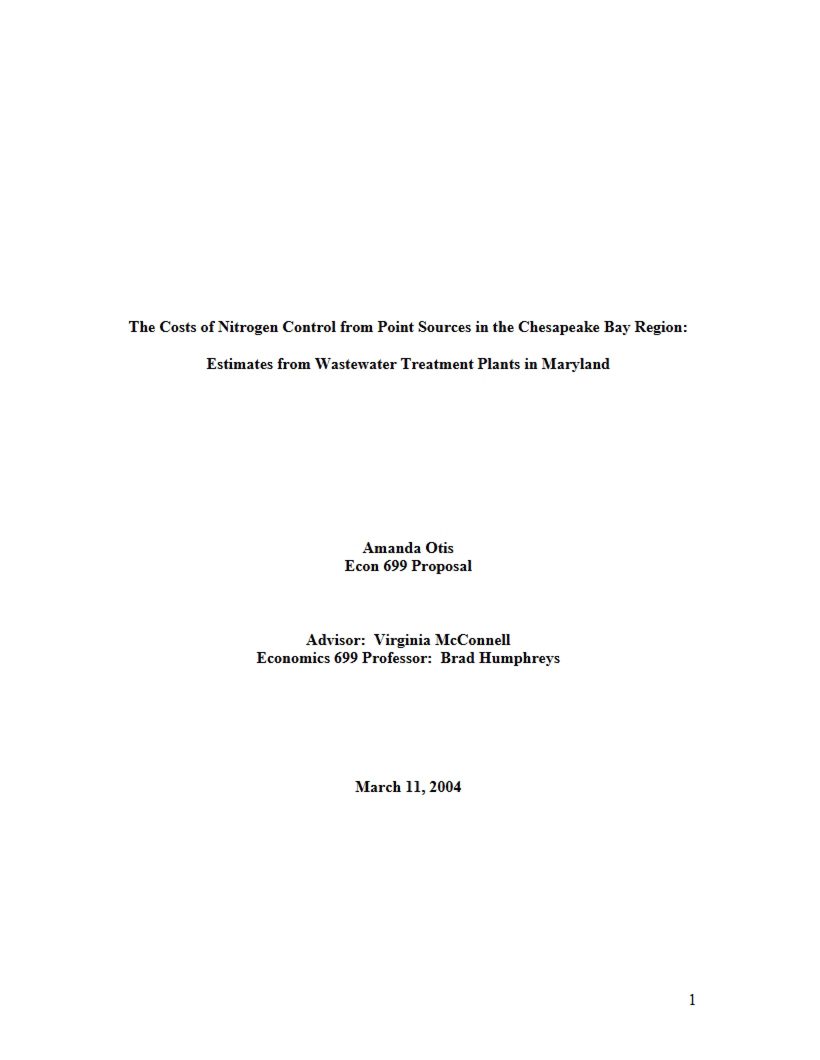 Chesapeake Bay Nitrogen Control Costs from Point Sources