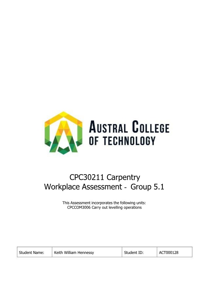Logbook Record and Reflect for Carpentry Workplace Assessment