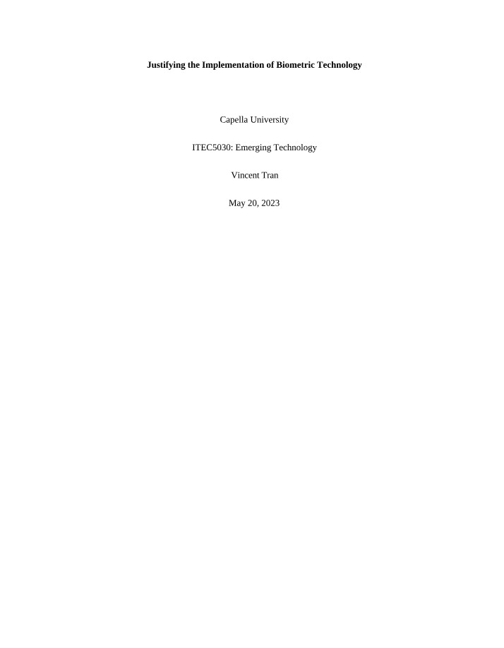Justifying Biometric Technology Implementation