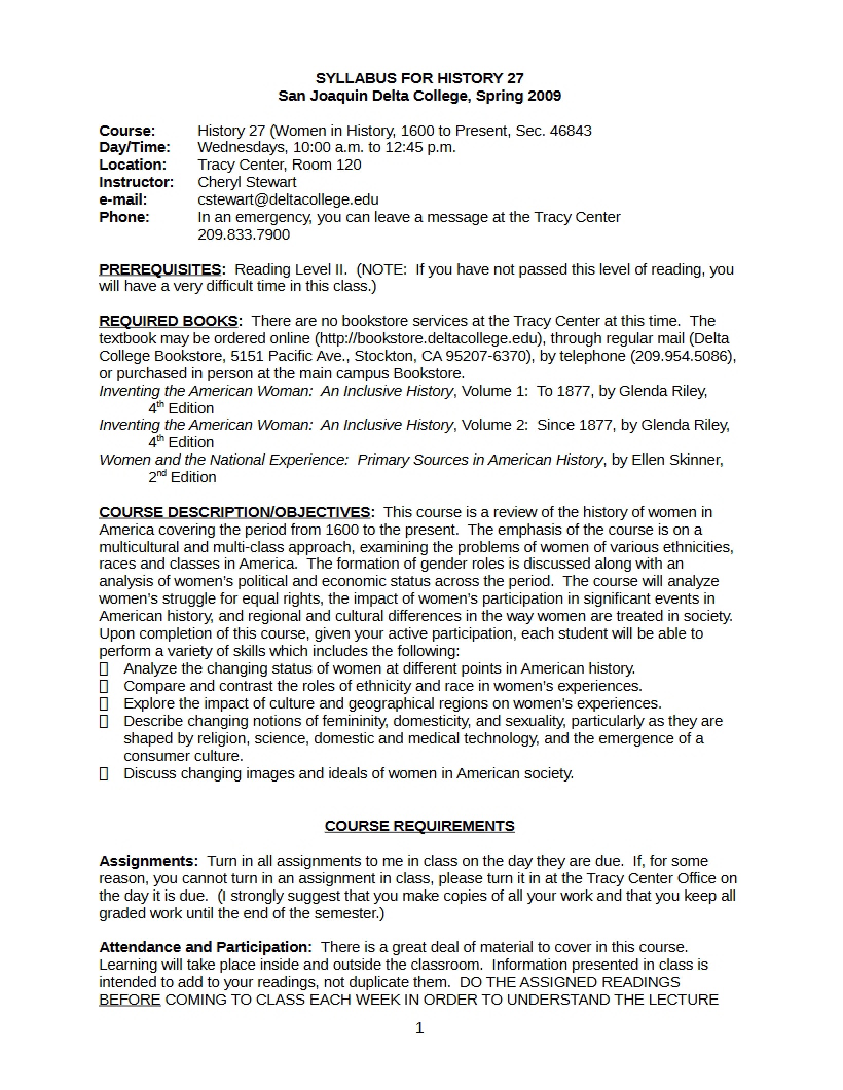 Course Syllabus for Women in History