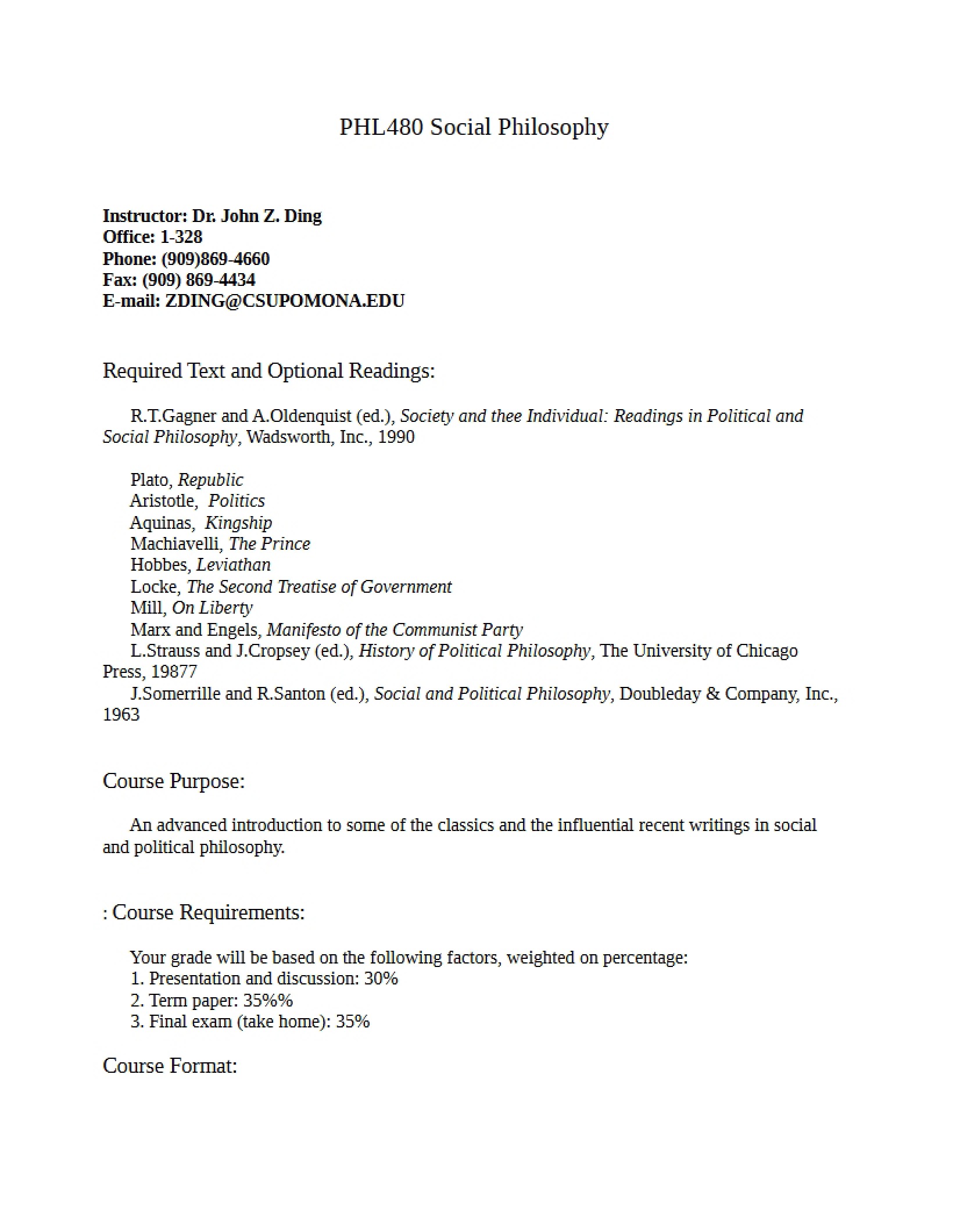 Social Philosophy Syllabus
