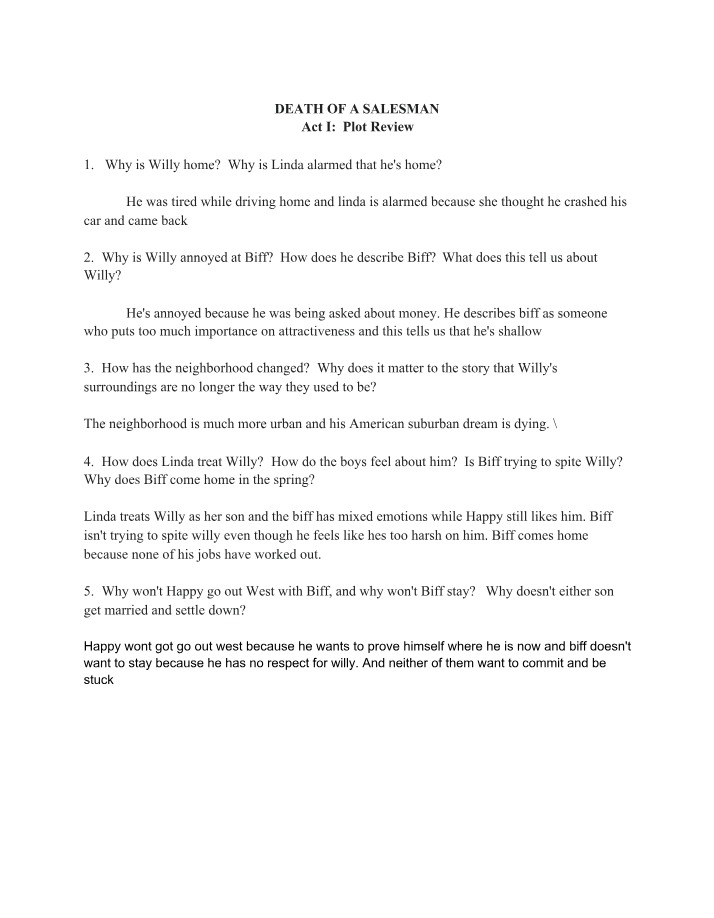 Plot Review of Death of a Salesman Act I
