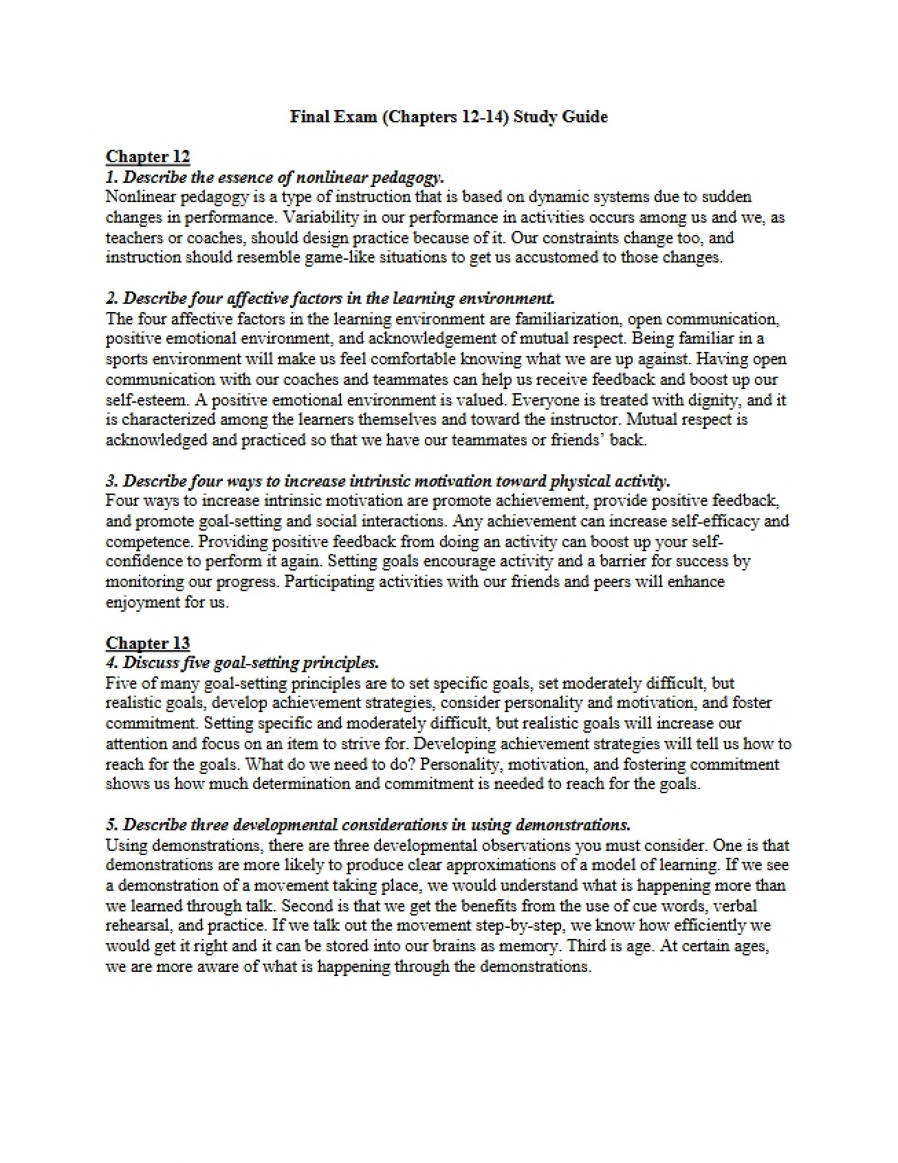 Final Examination Study Materials