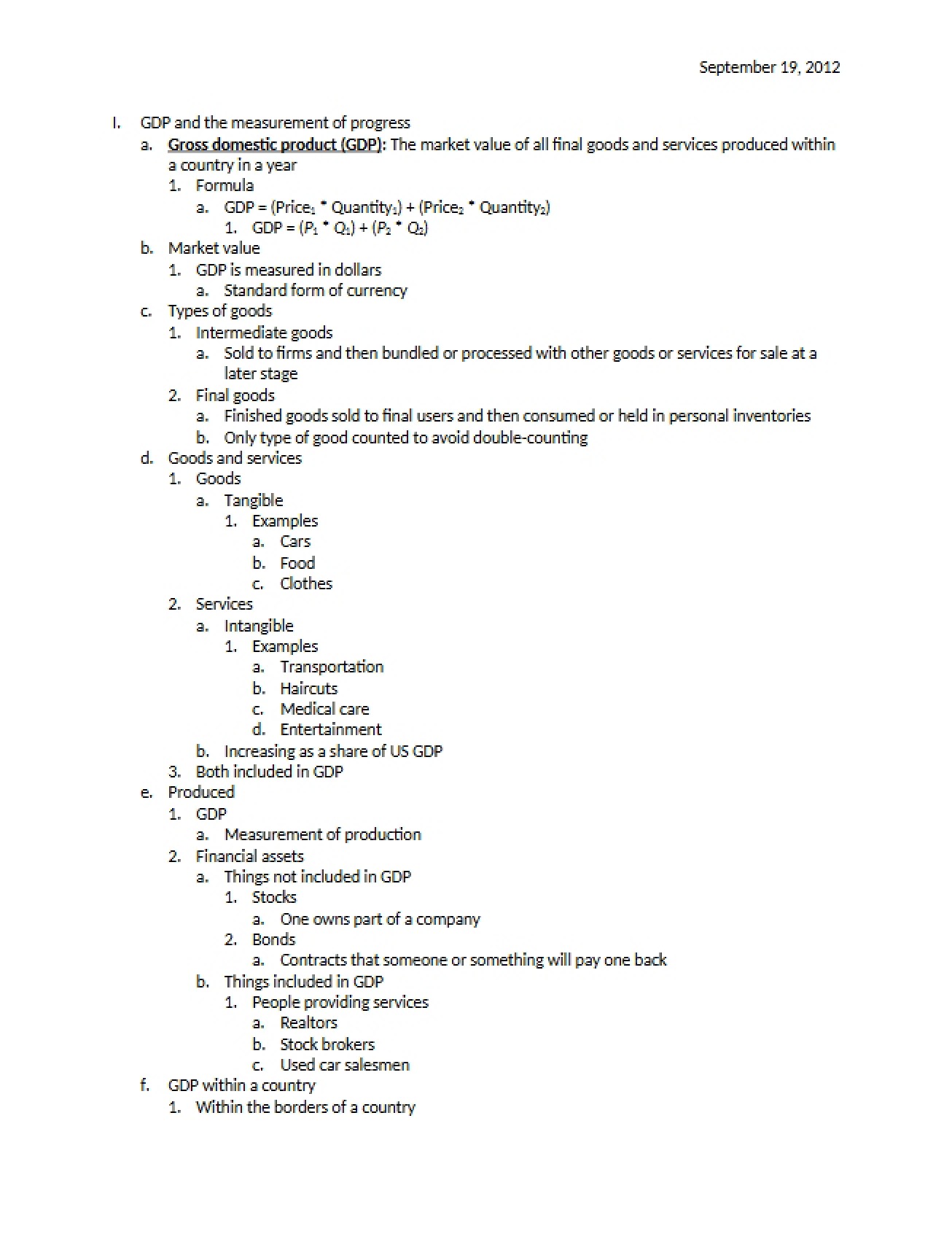 Progress Measurement and GDP