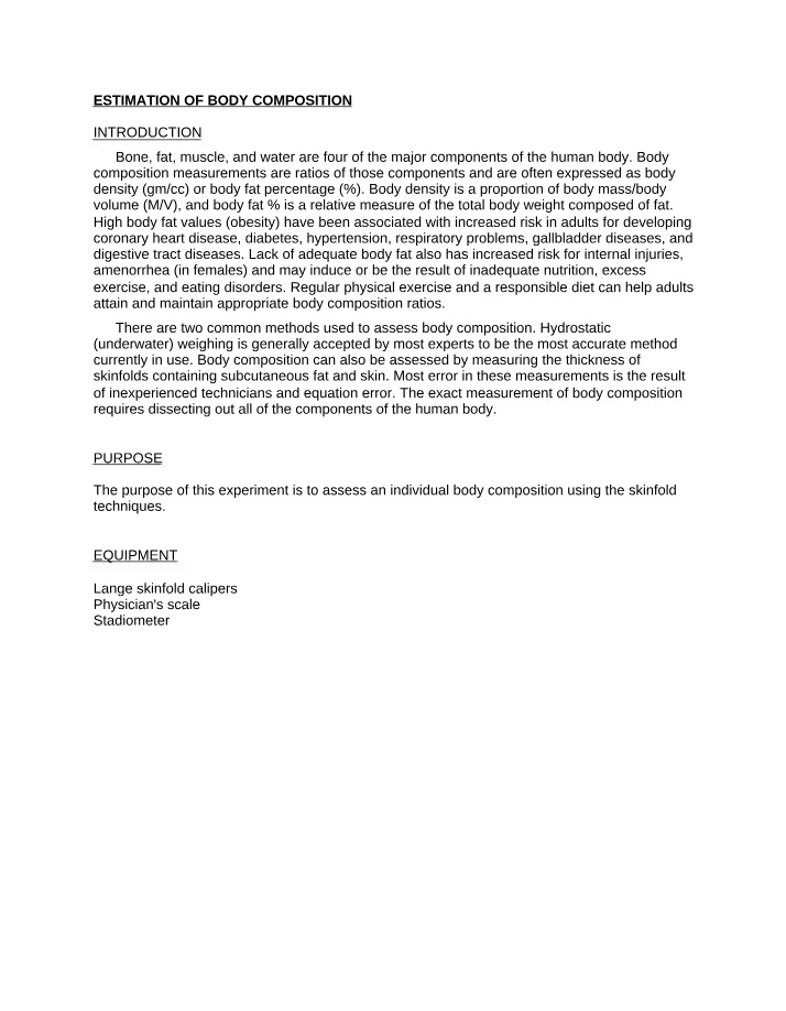 Importance and Methods for Assessing Body Composition