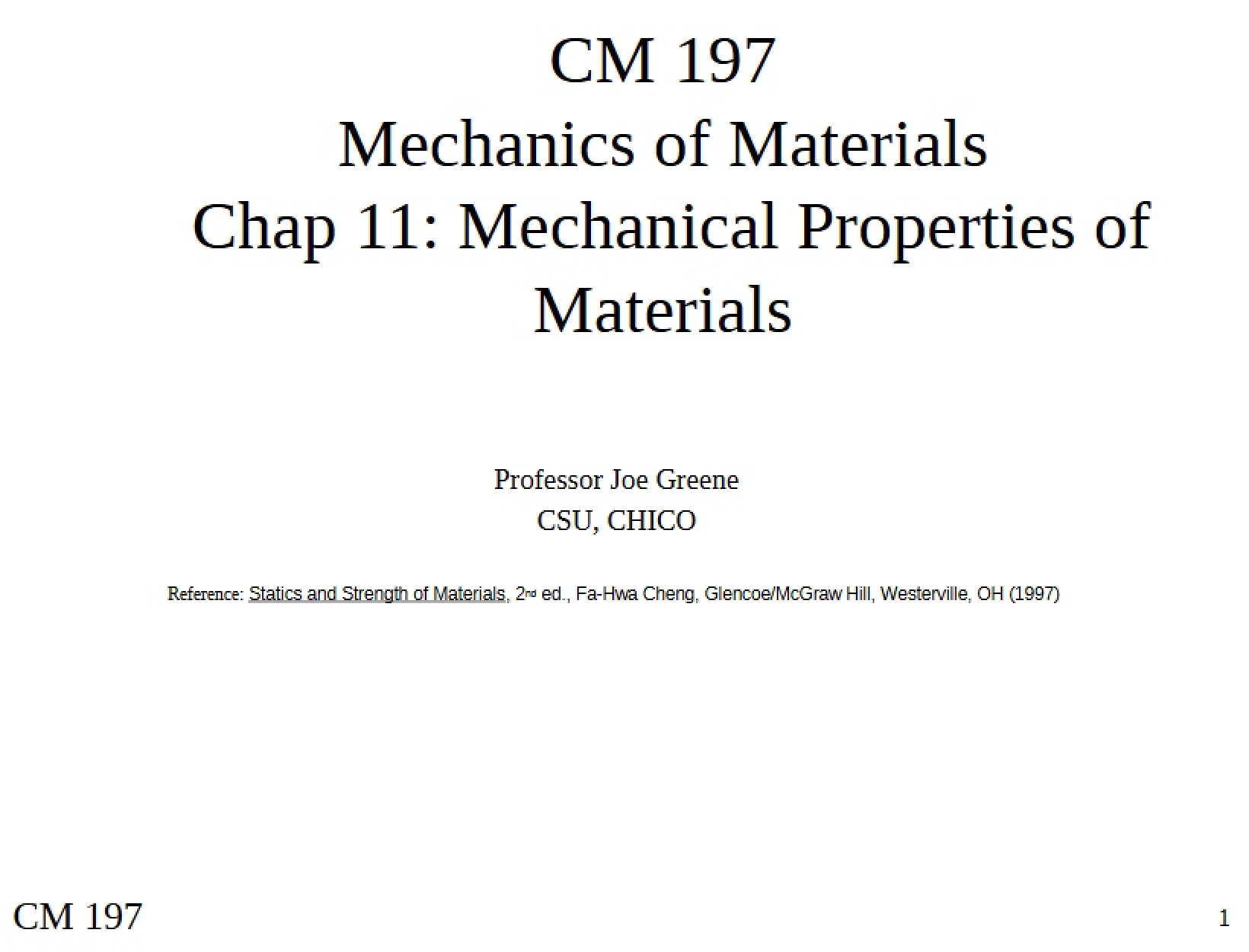 Material Mechanical Properties Ch. 11