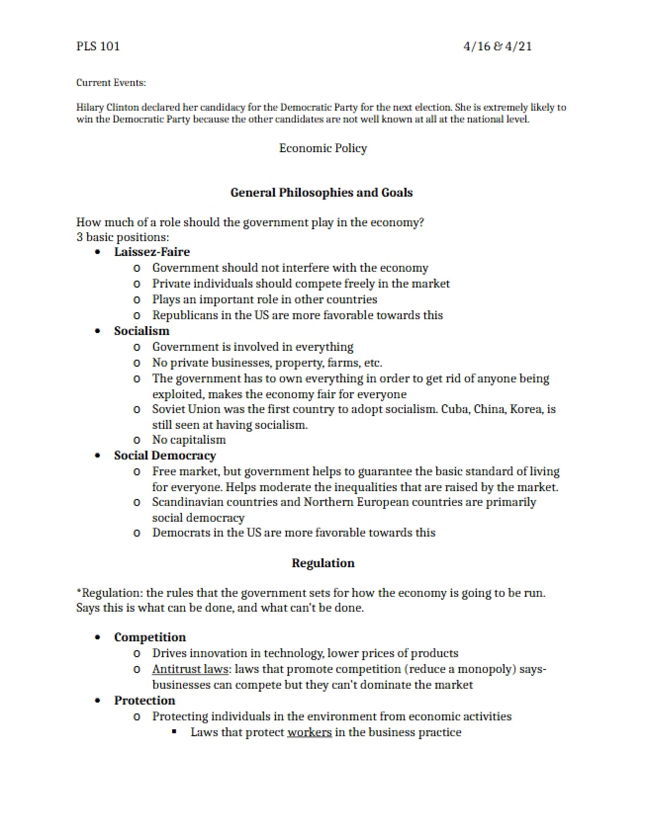 Notes regarding Economic Policy