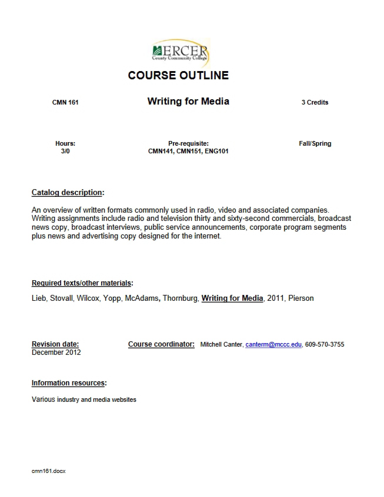 Media Writing Course Outline
