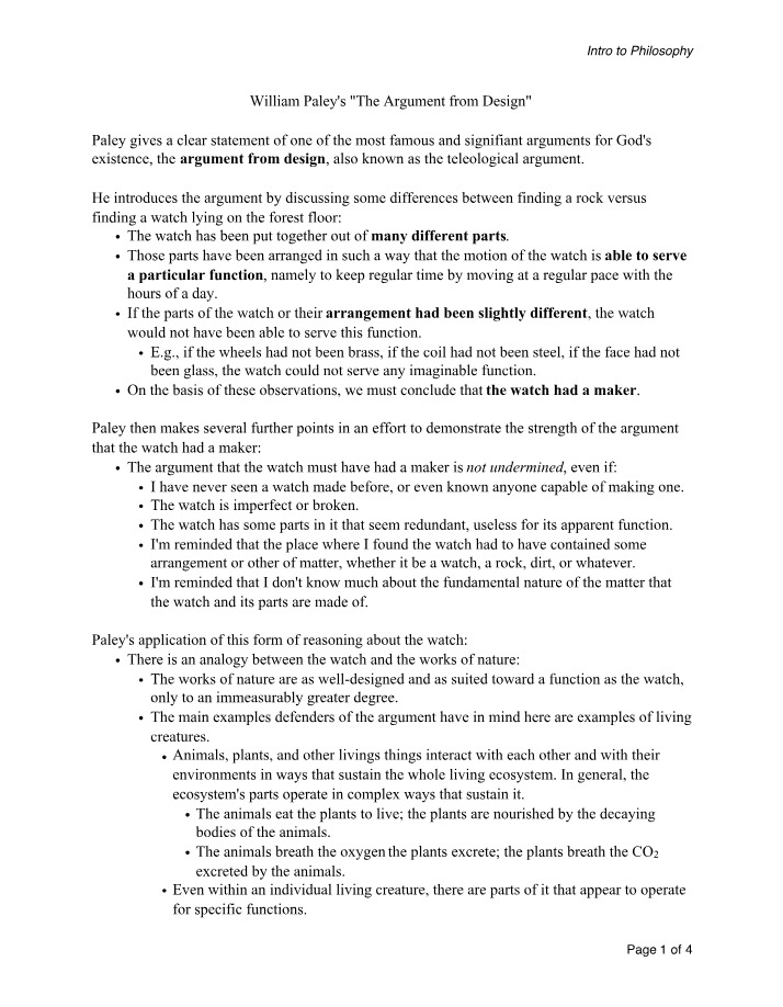 Notes on Paley's Argument from Design