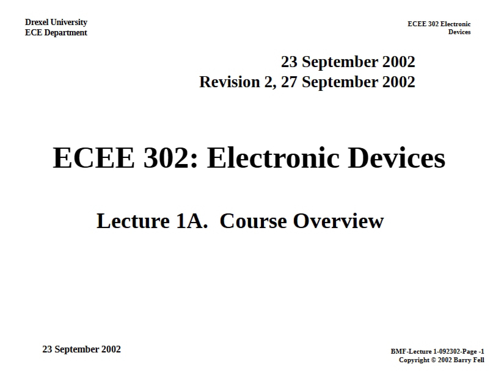 Part A of Lecture One