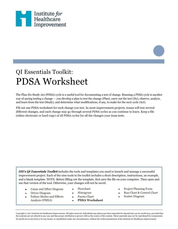Worksheet for PDSA