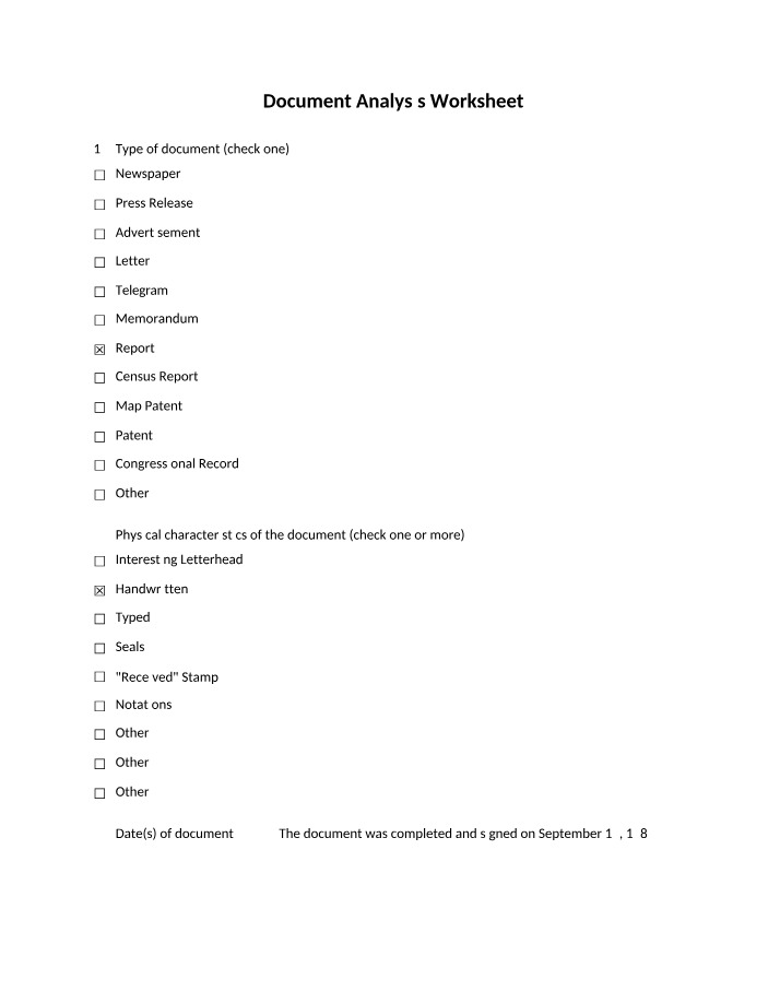 Worksheet for Document Analysis