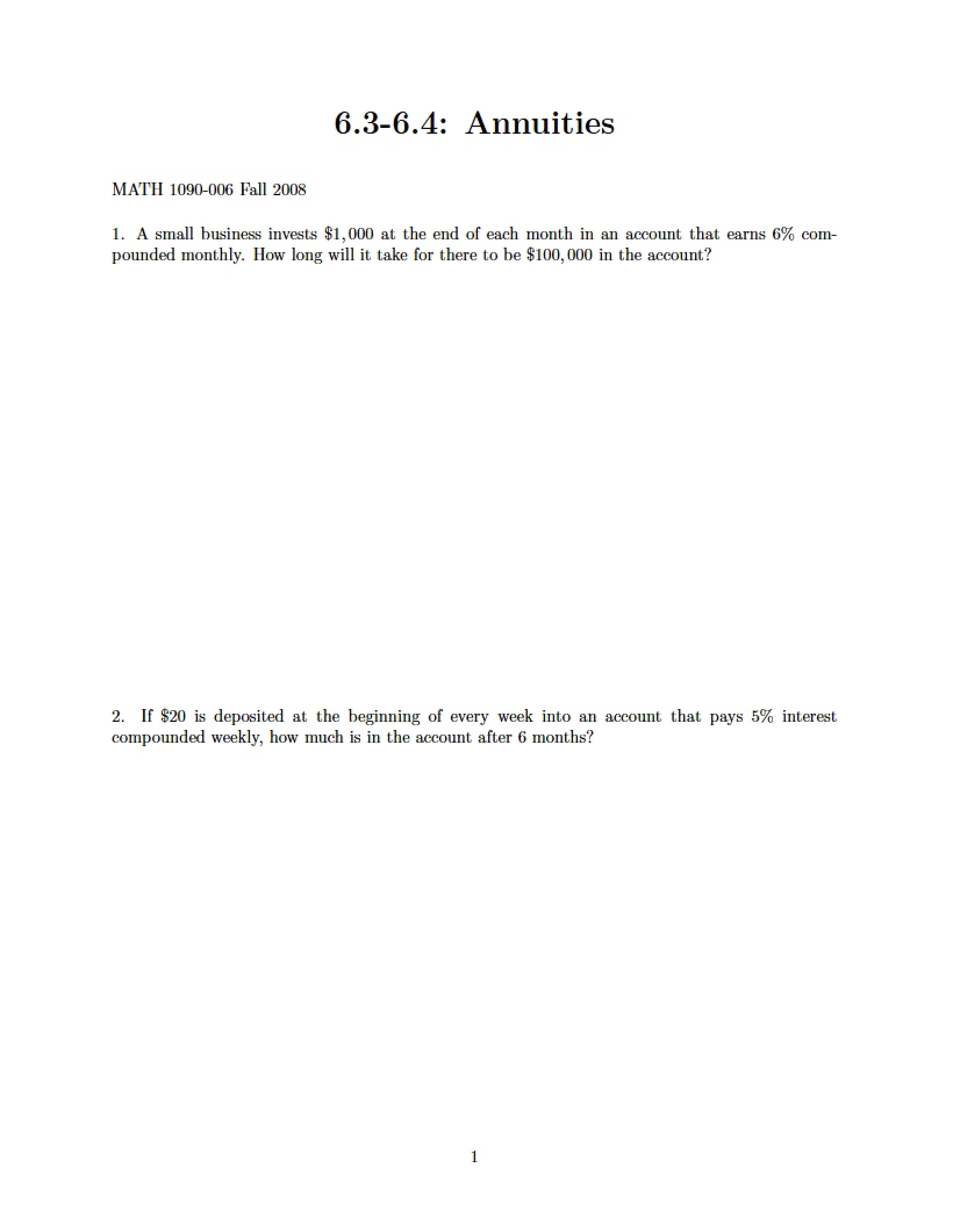 Questions on Annuities Problems