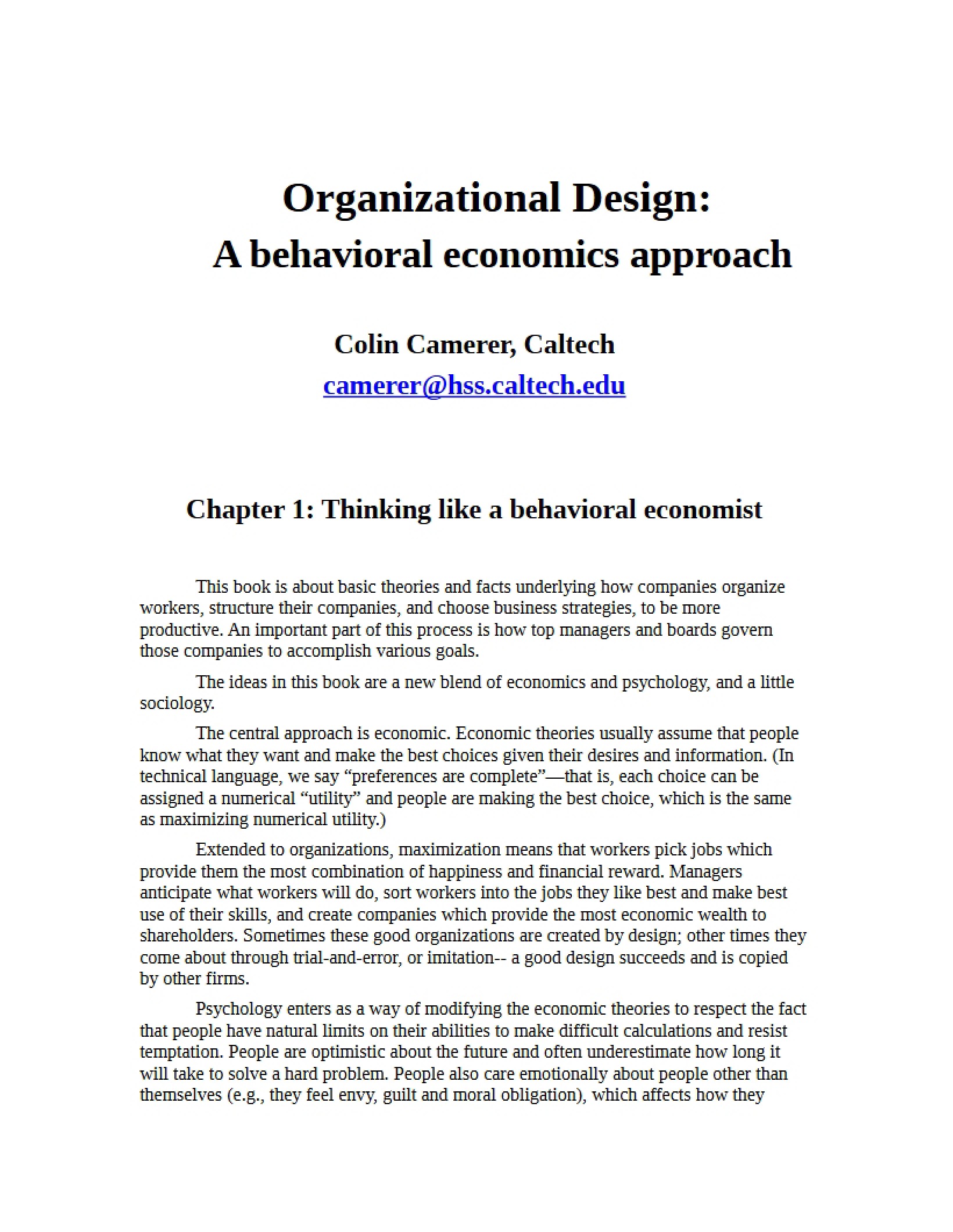 Economics of Behavior Approach
