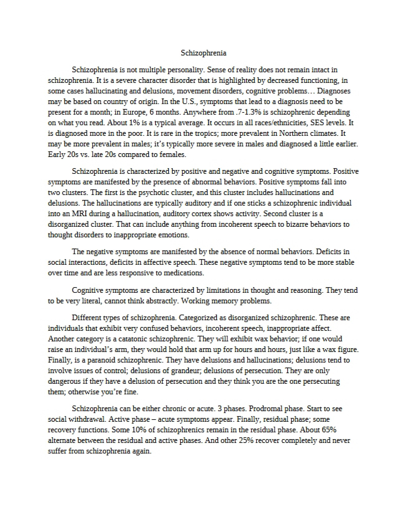 Schizophrenia Overview