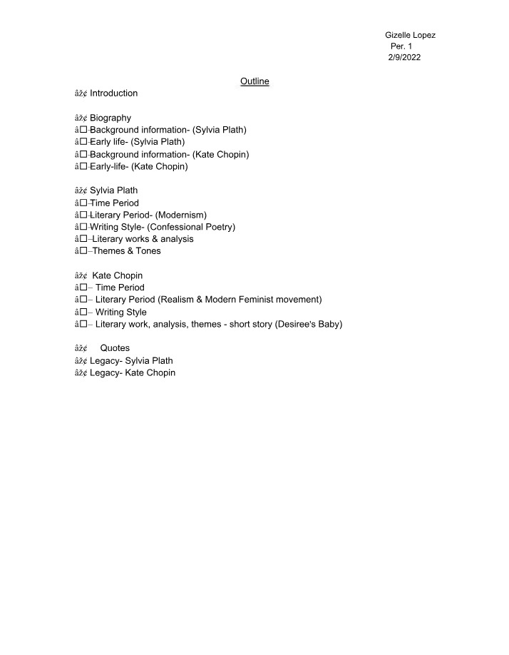 Sylvia Plath and Kate Chopin - Literary Periods and Analysis