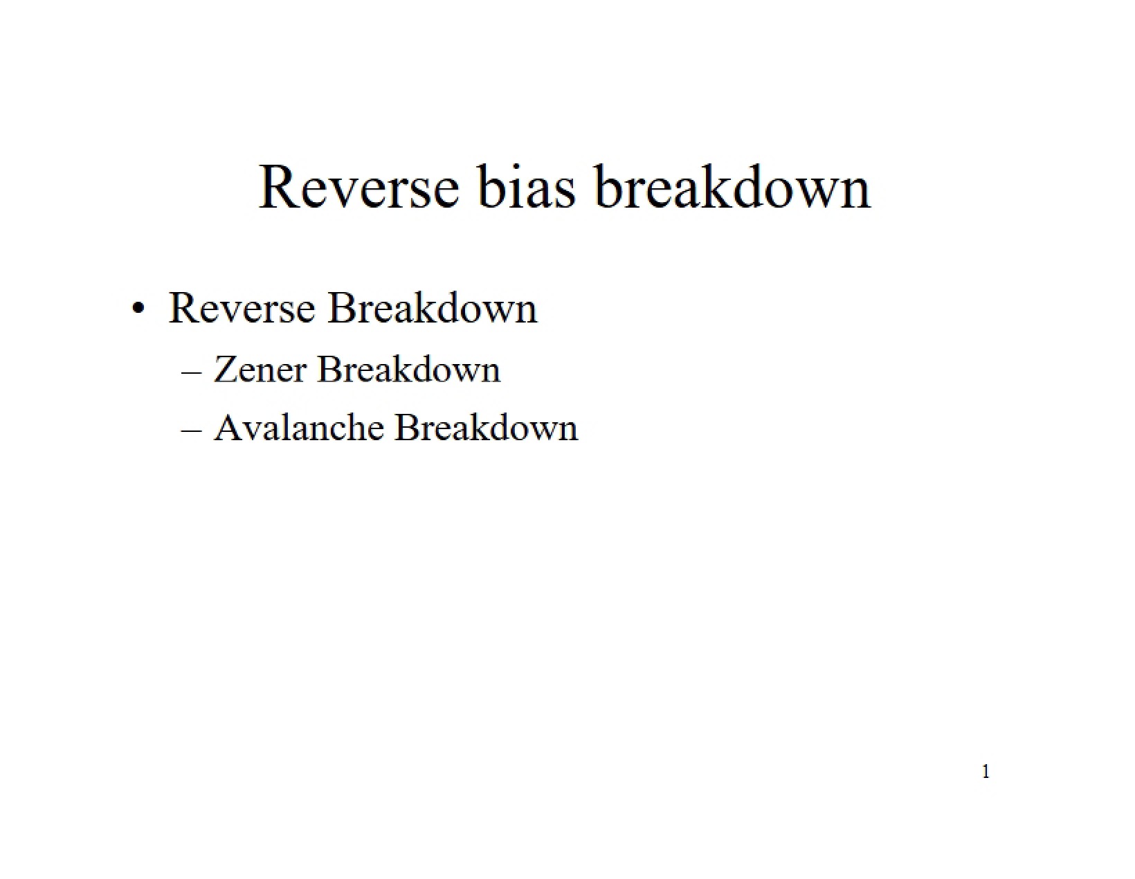 Breakdown in Reverse Bias