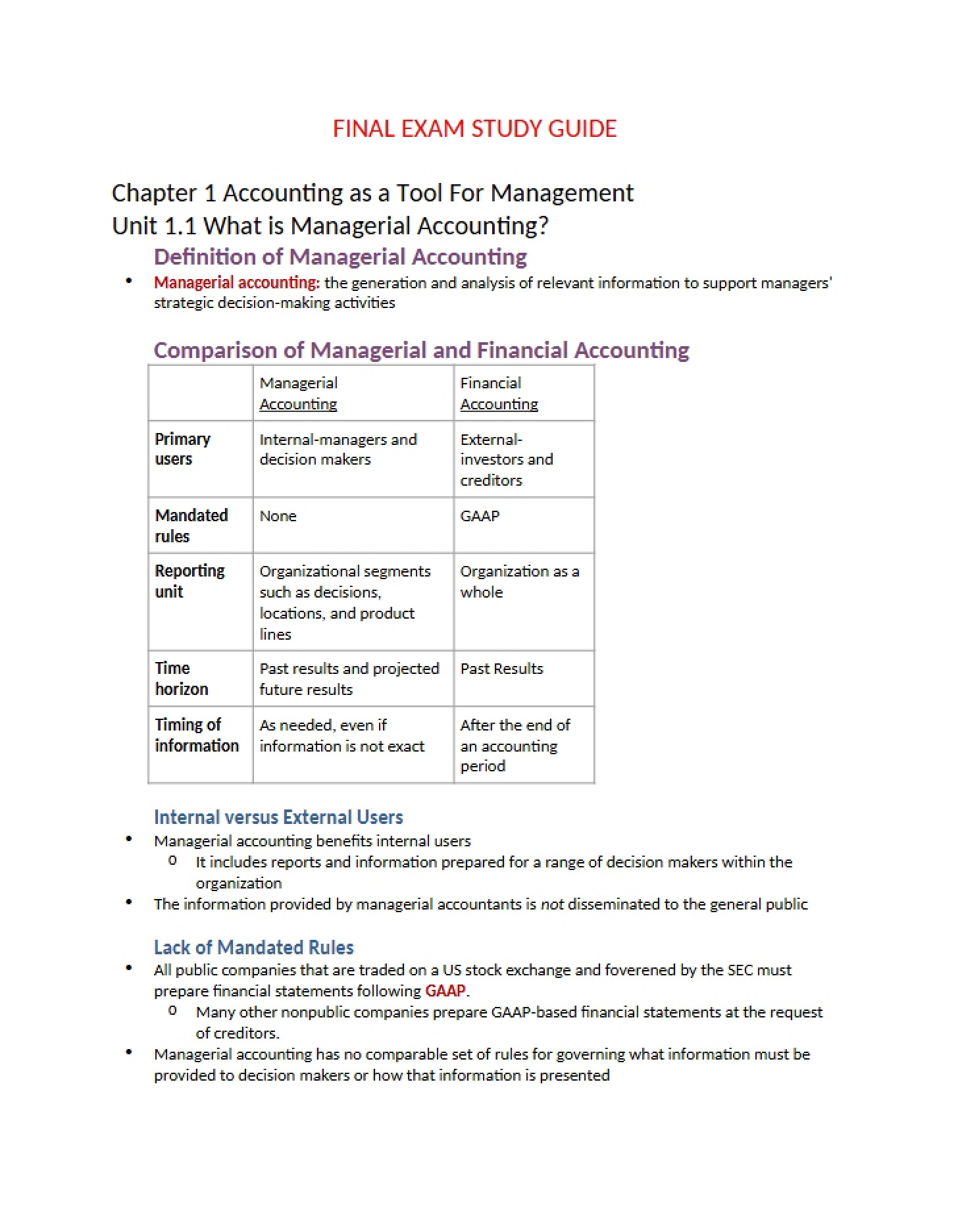 Chapter 1 Accounting for Management