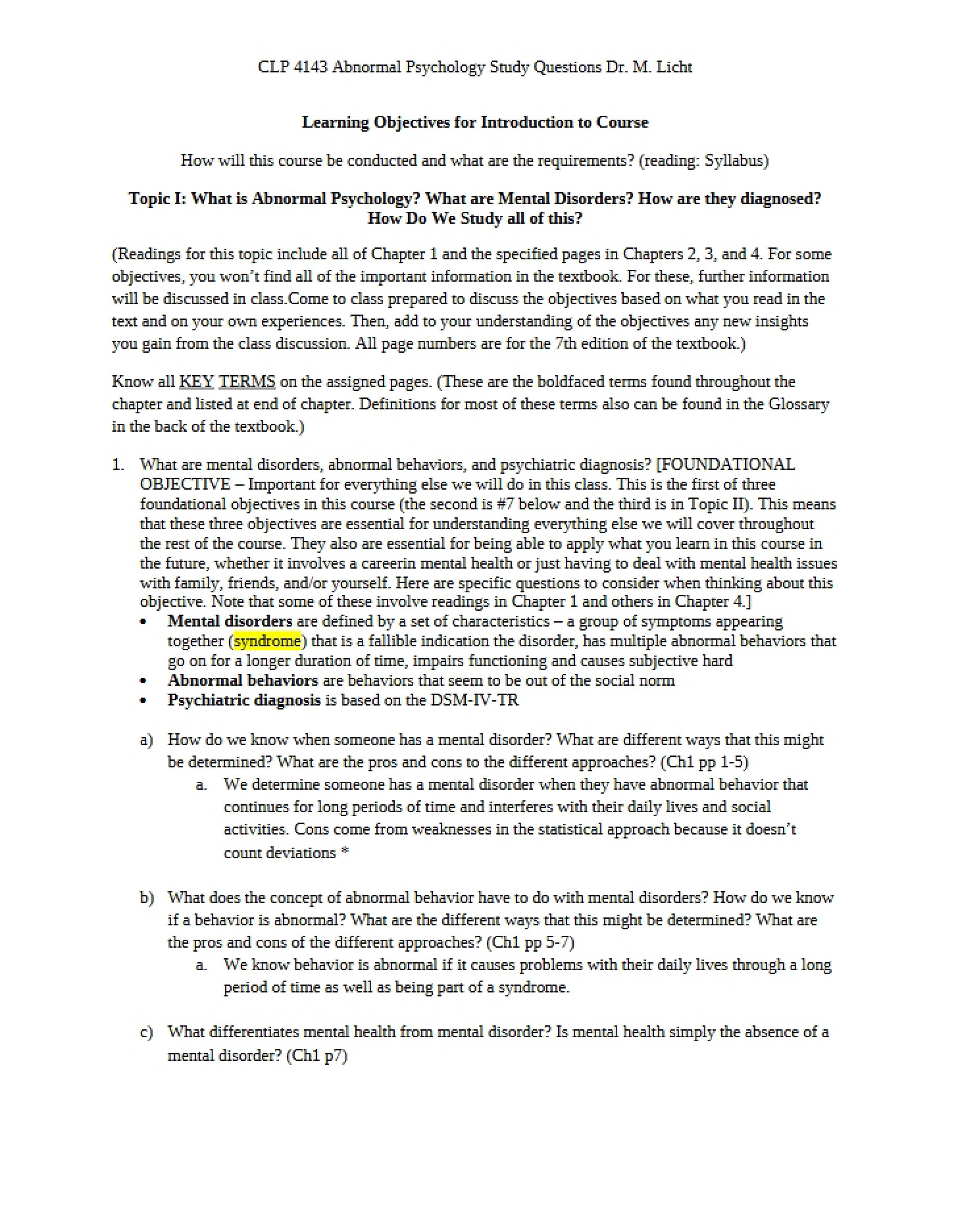 Introductory Course Learning Objectives