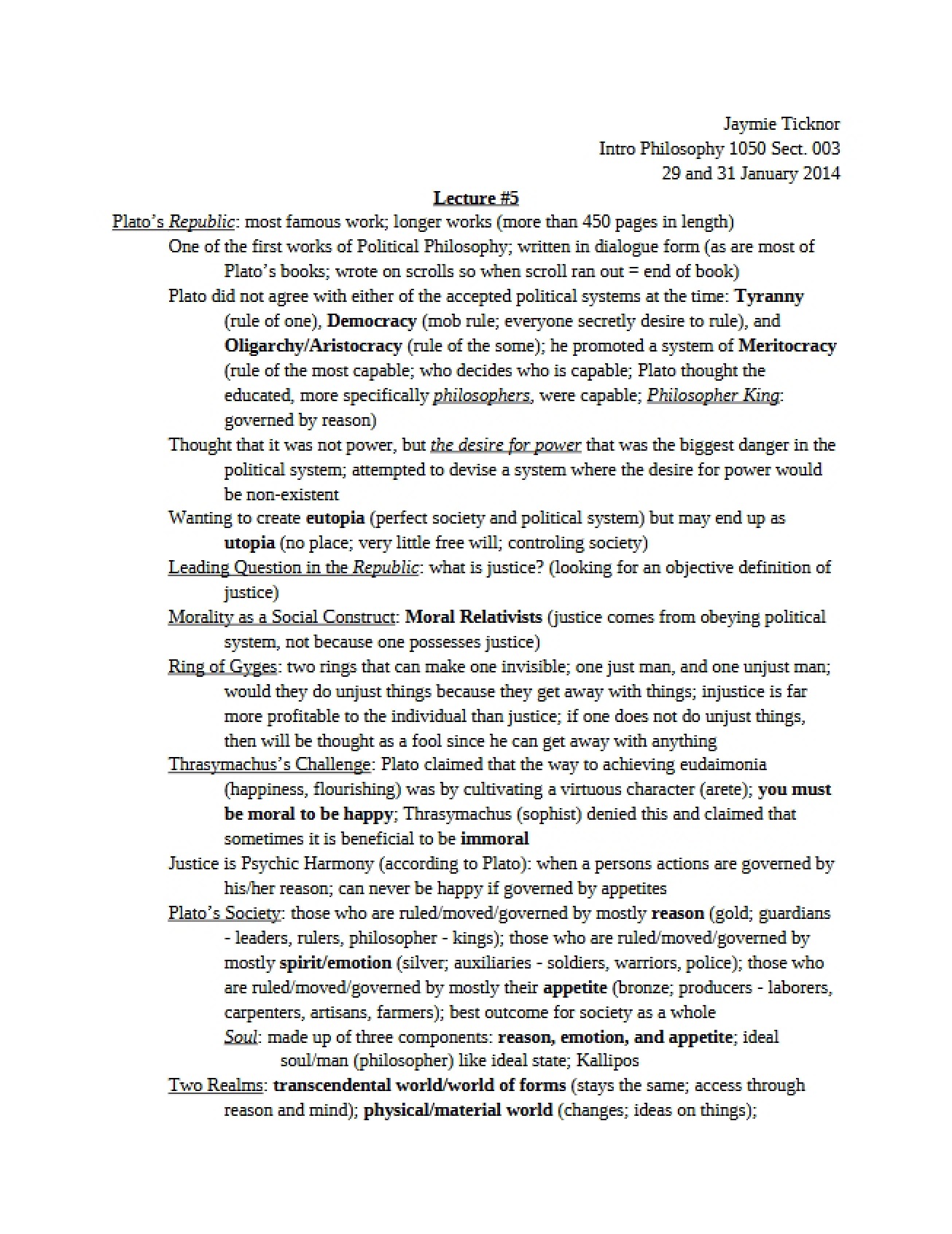 Philosophy Lecture Note Five
