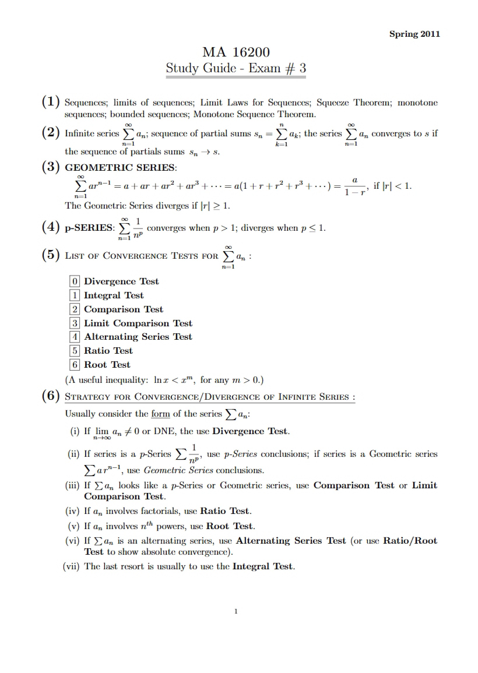 Calculus II Study Guide