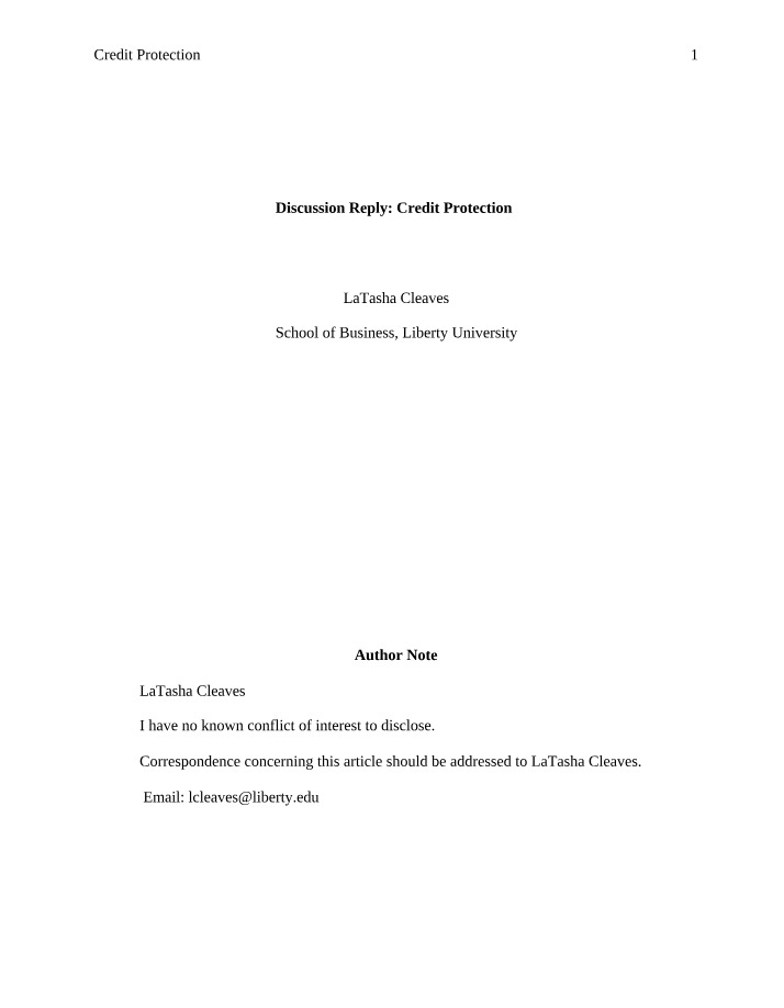 Discussion Reply - Credit Protection