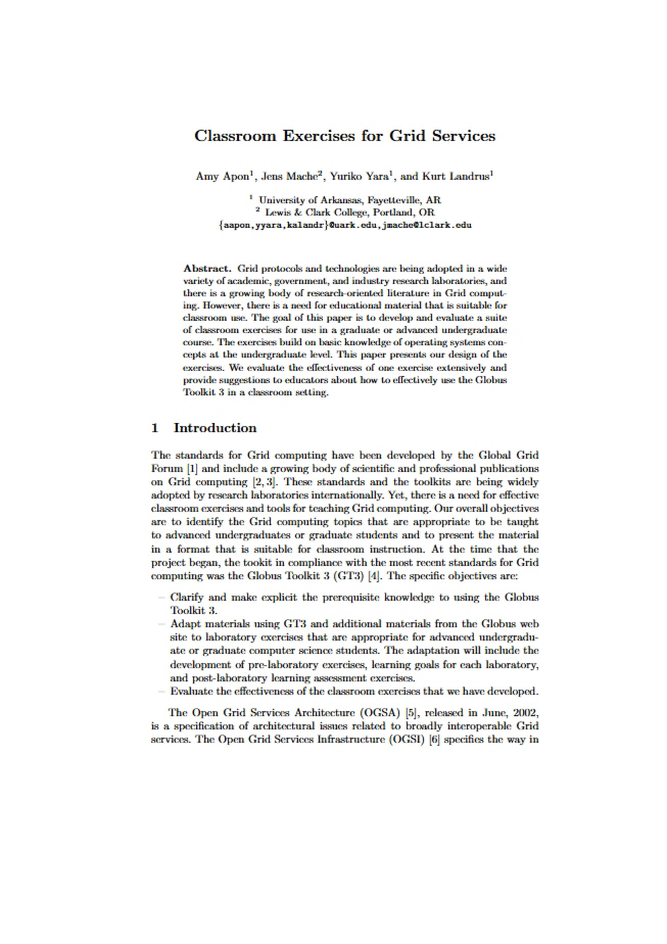 Exercises for Grid Services in the Classroom