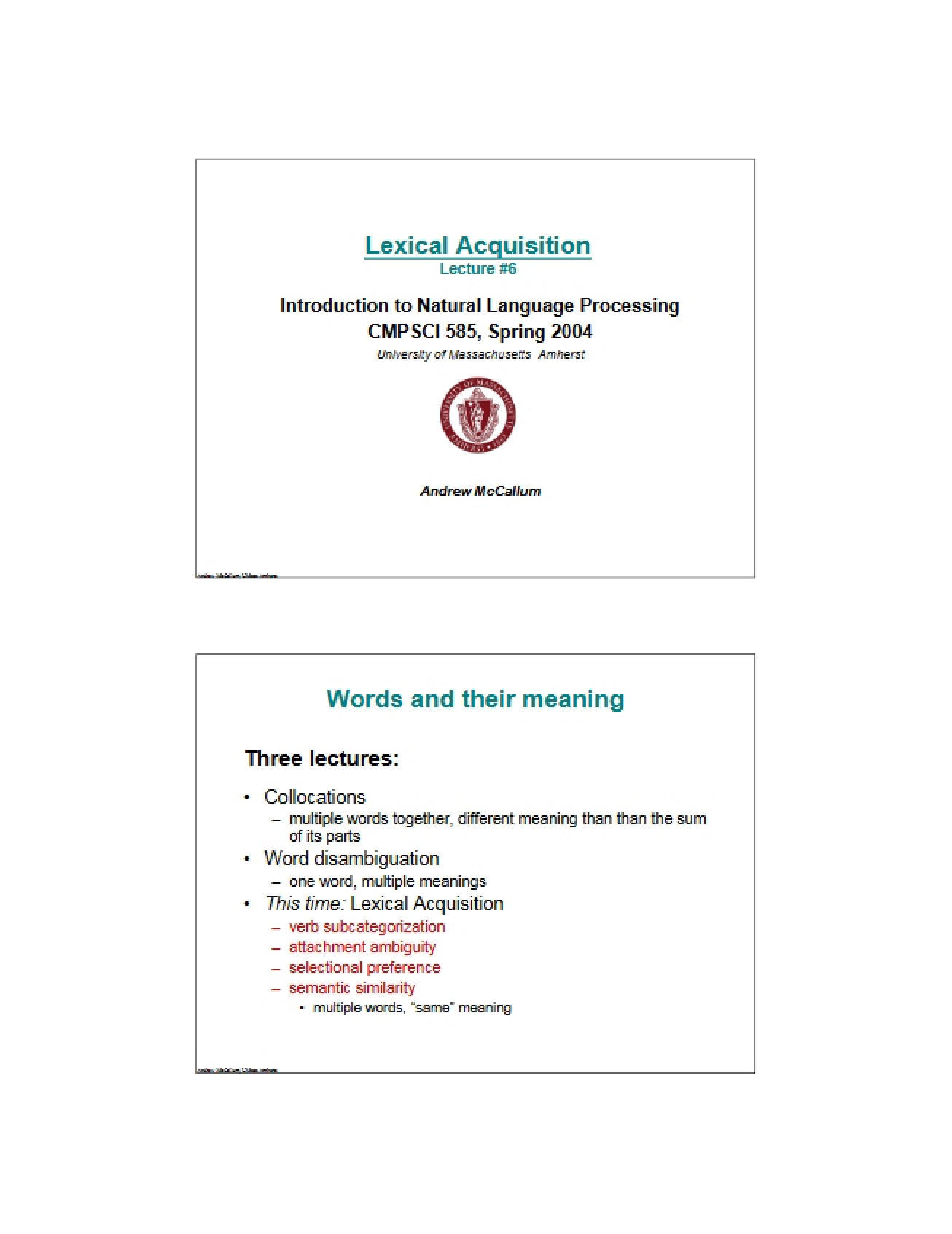 Acquisition of Lexicon