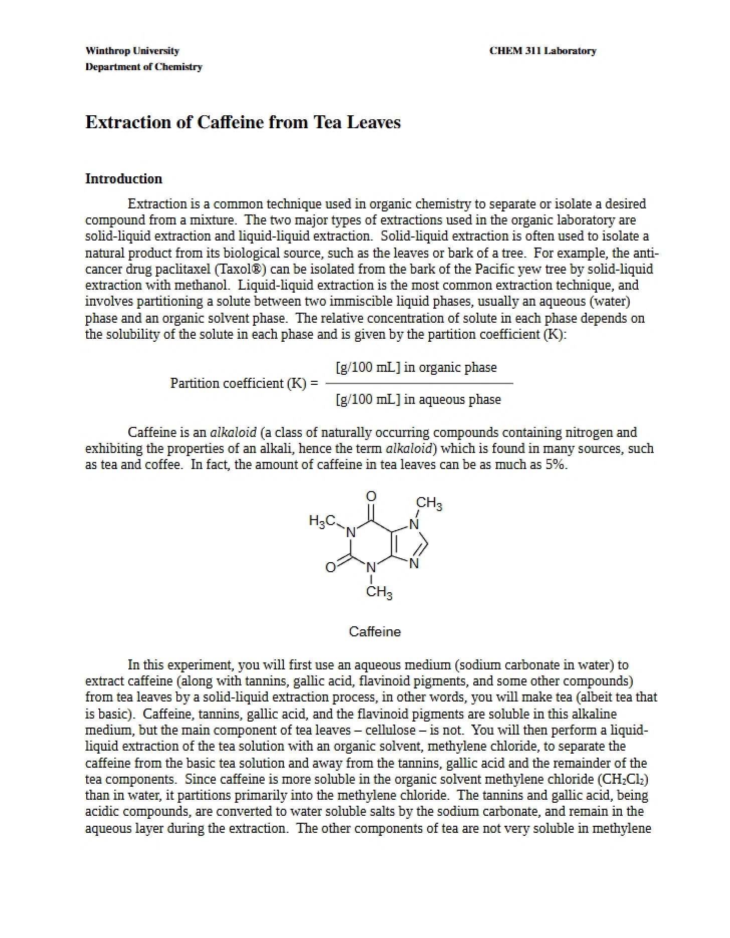 Caffeine Extraction from Tea