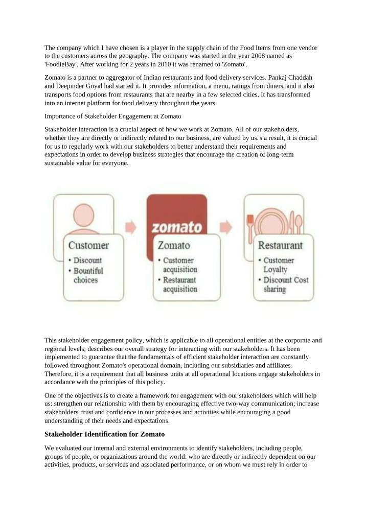 Zomato Stakeholder Engagement - Building Sustainable Value