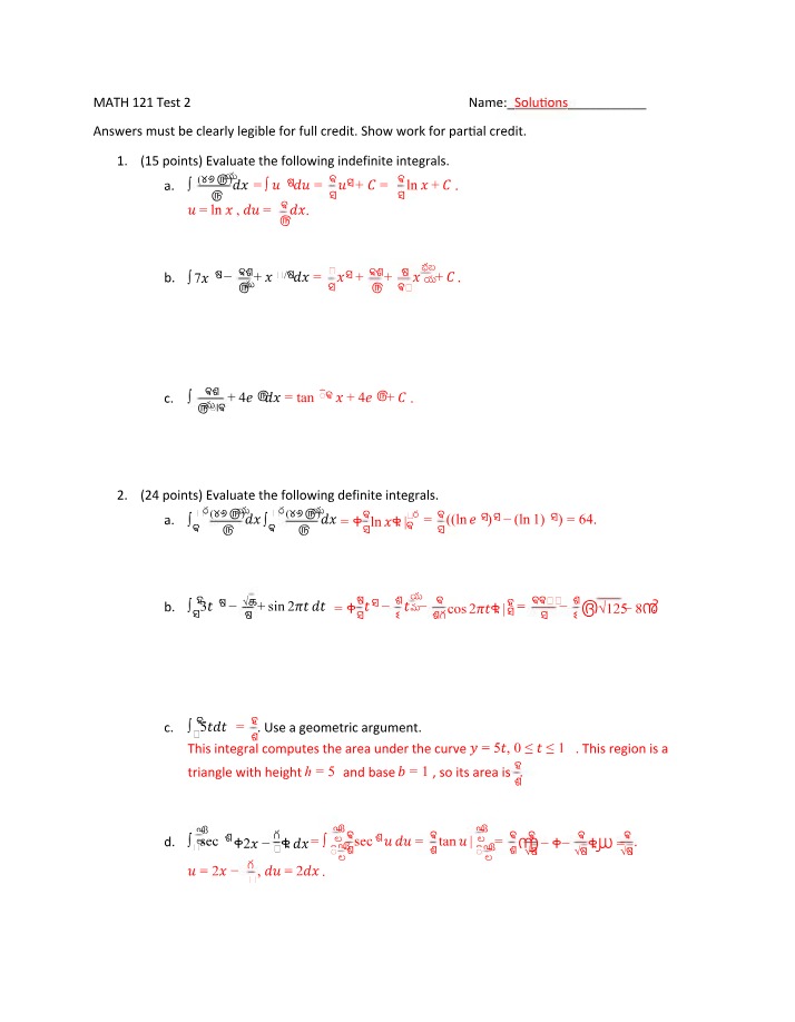 Solutions to MATH 121 Test 2