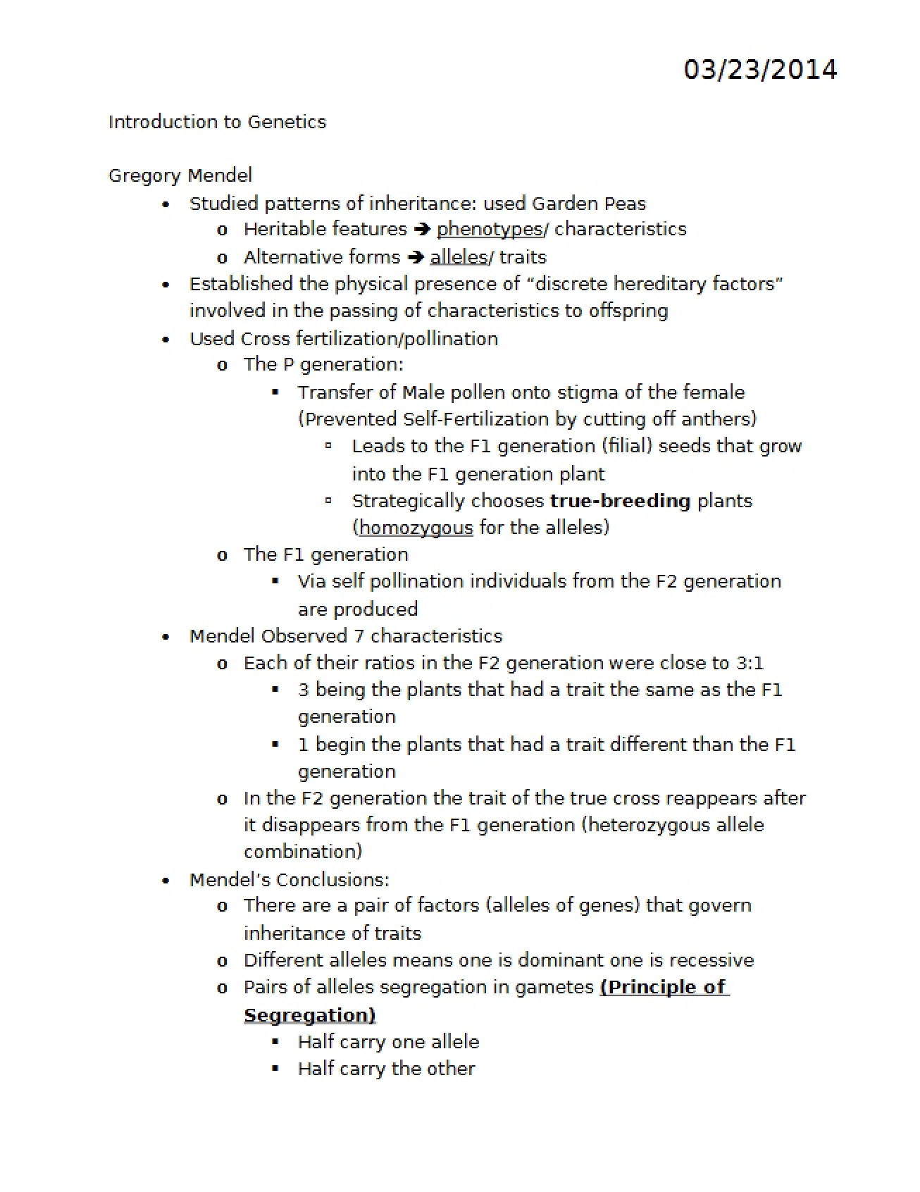 Mendel and Genetics