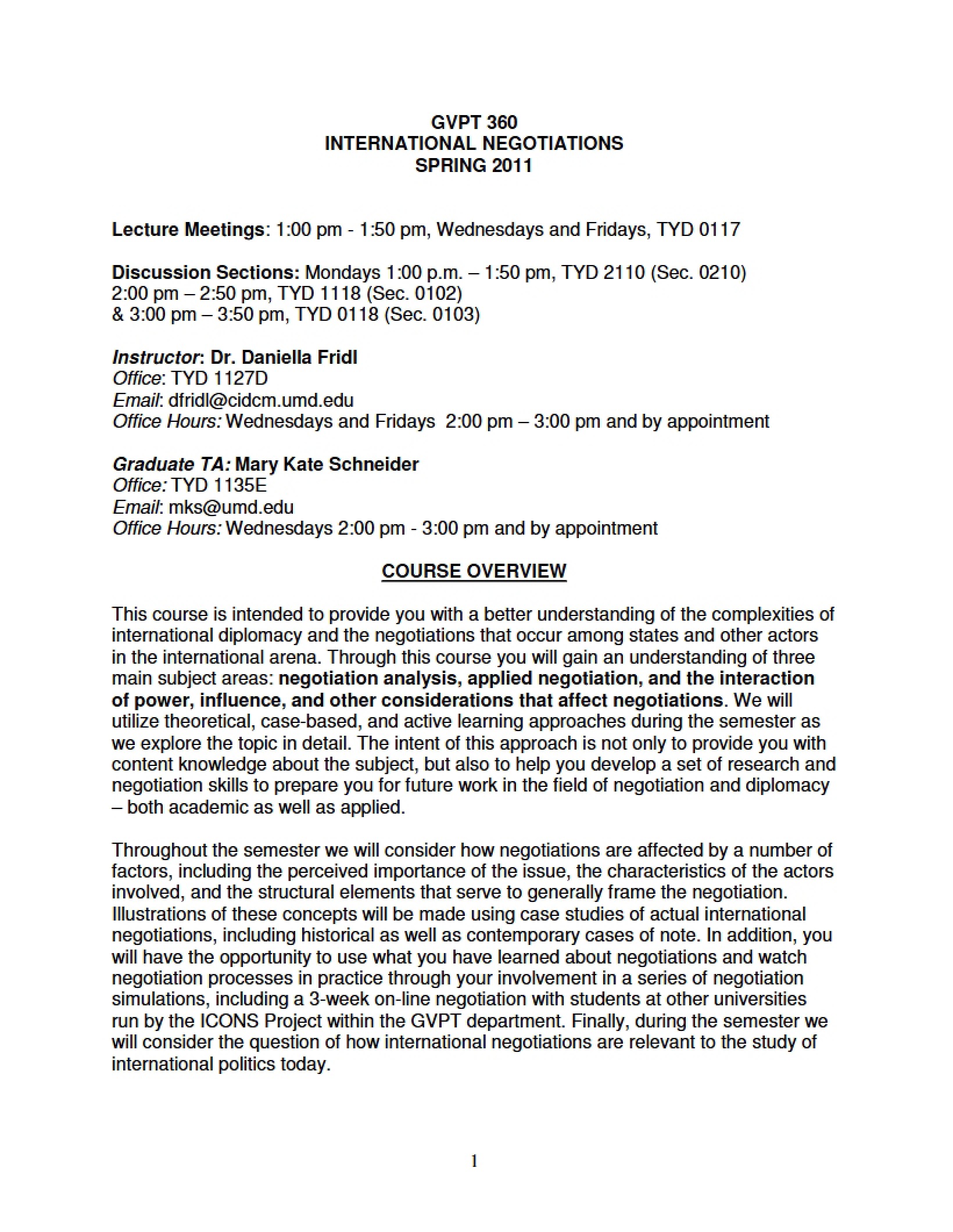 International Negotiations Syllabus