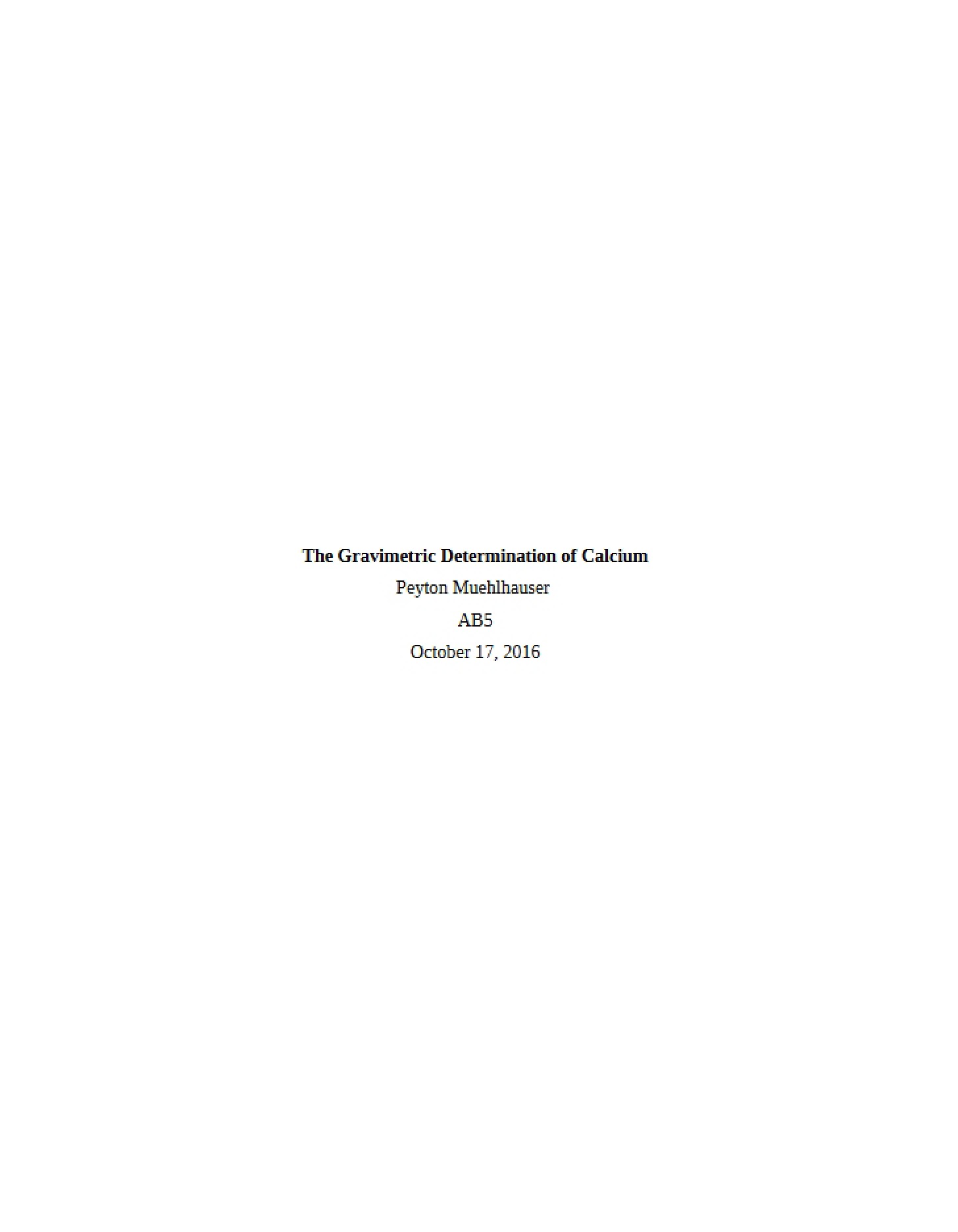 Calcium Gravimetric Determination