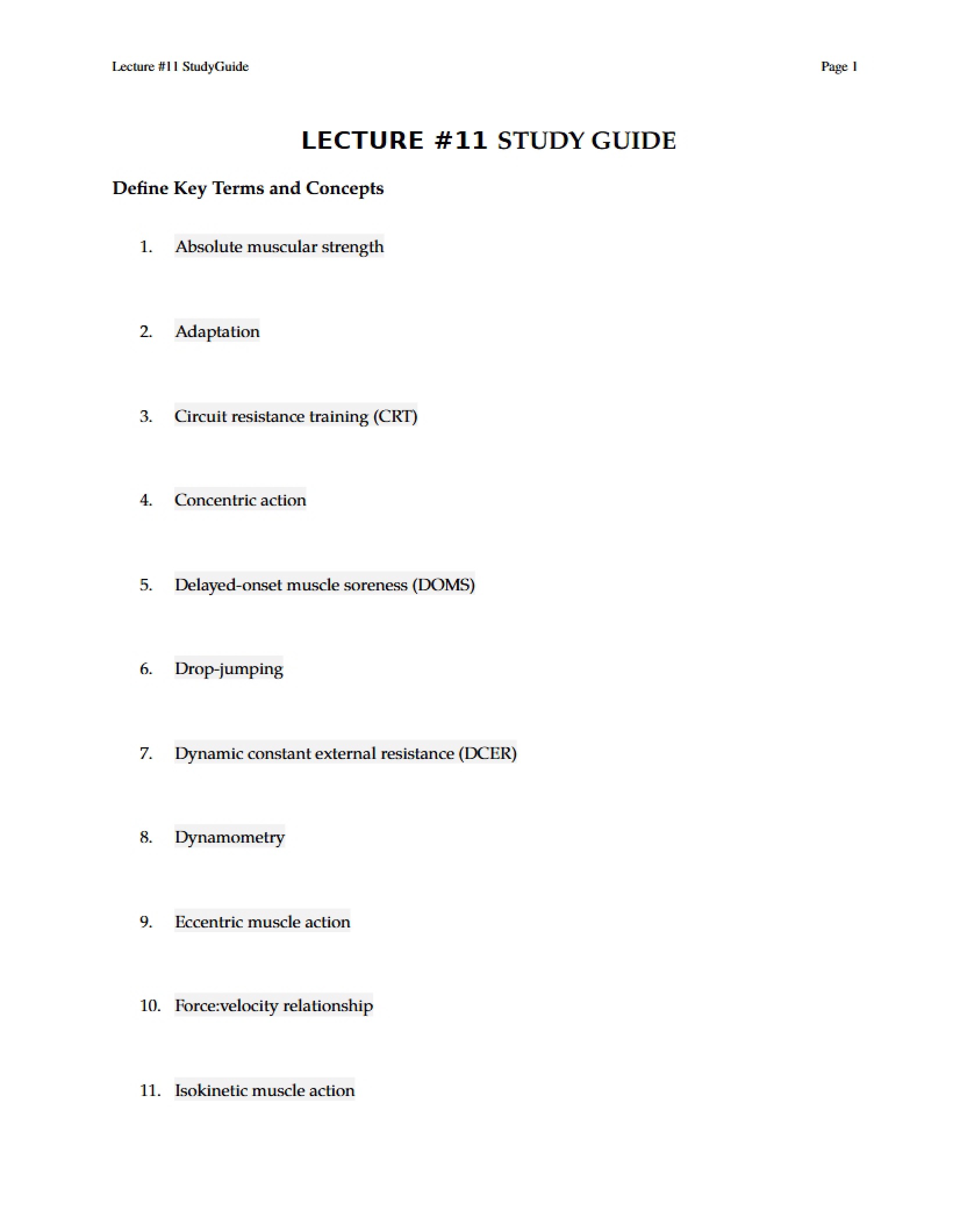 Study Guide for Lecture 11